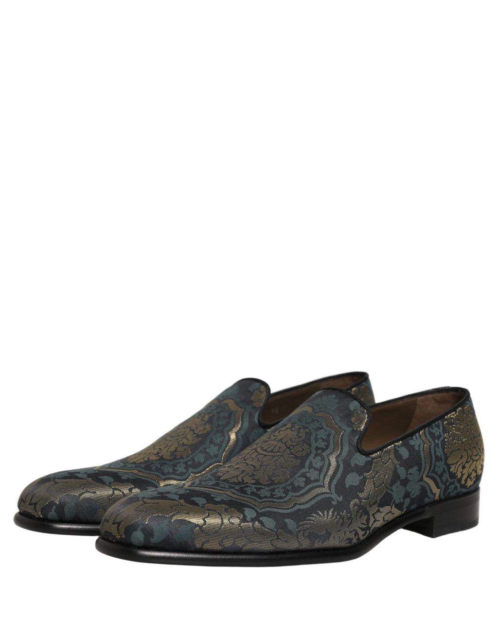Dolce & Gabbana Black Floral Brocade Slip On Loafers Shoes