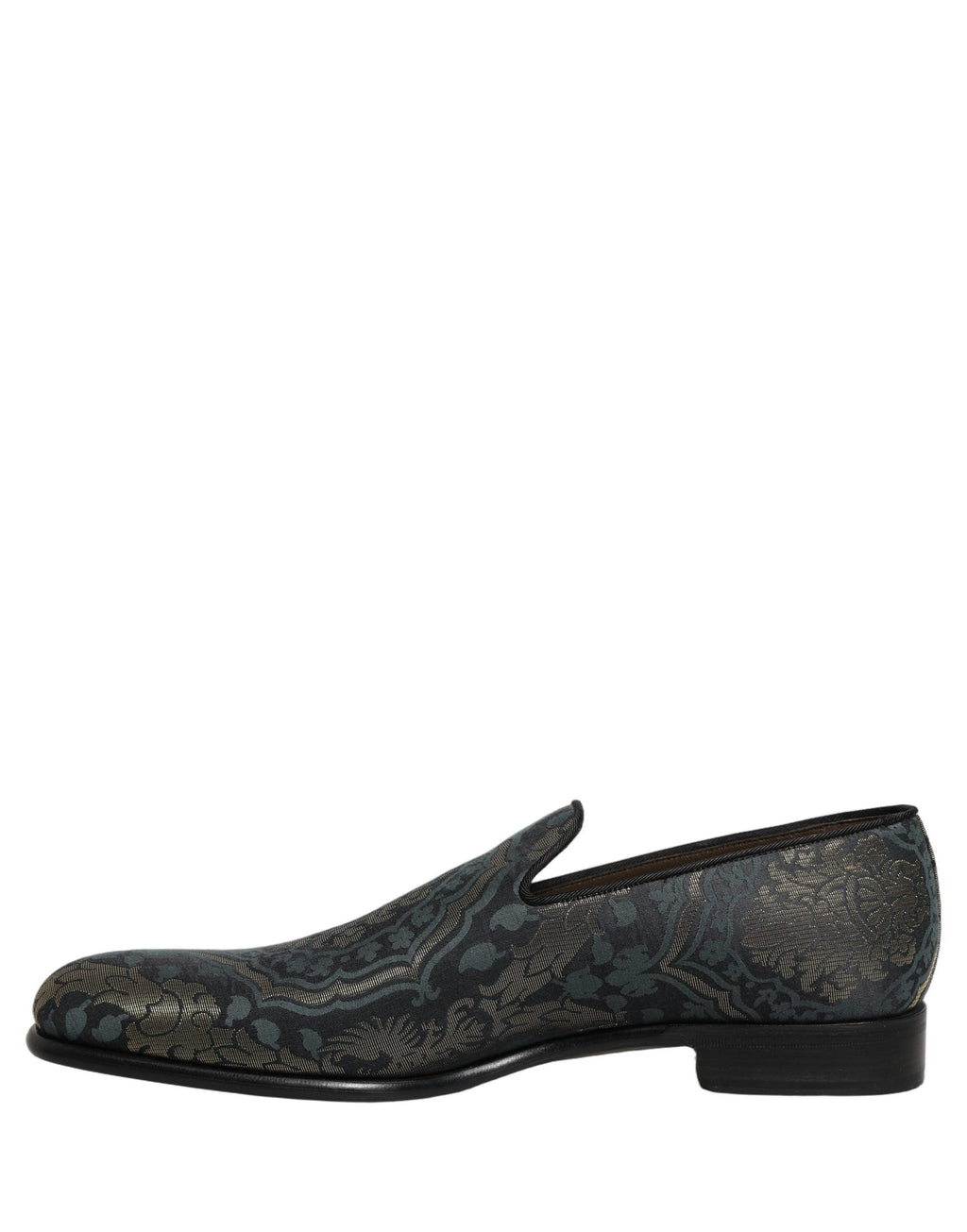 Dolce & Gabbana Black Floral Brocade Slip On Loafers Shoes