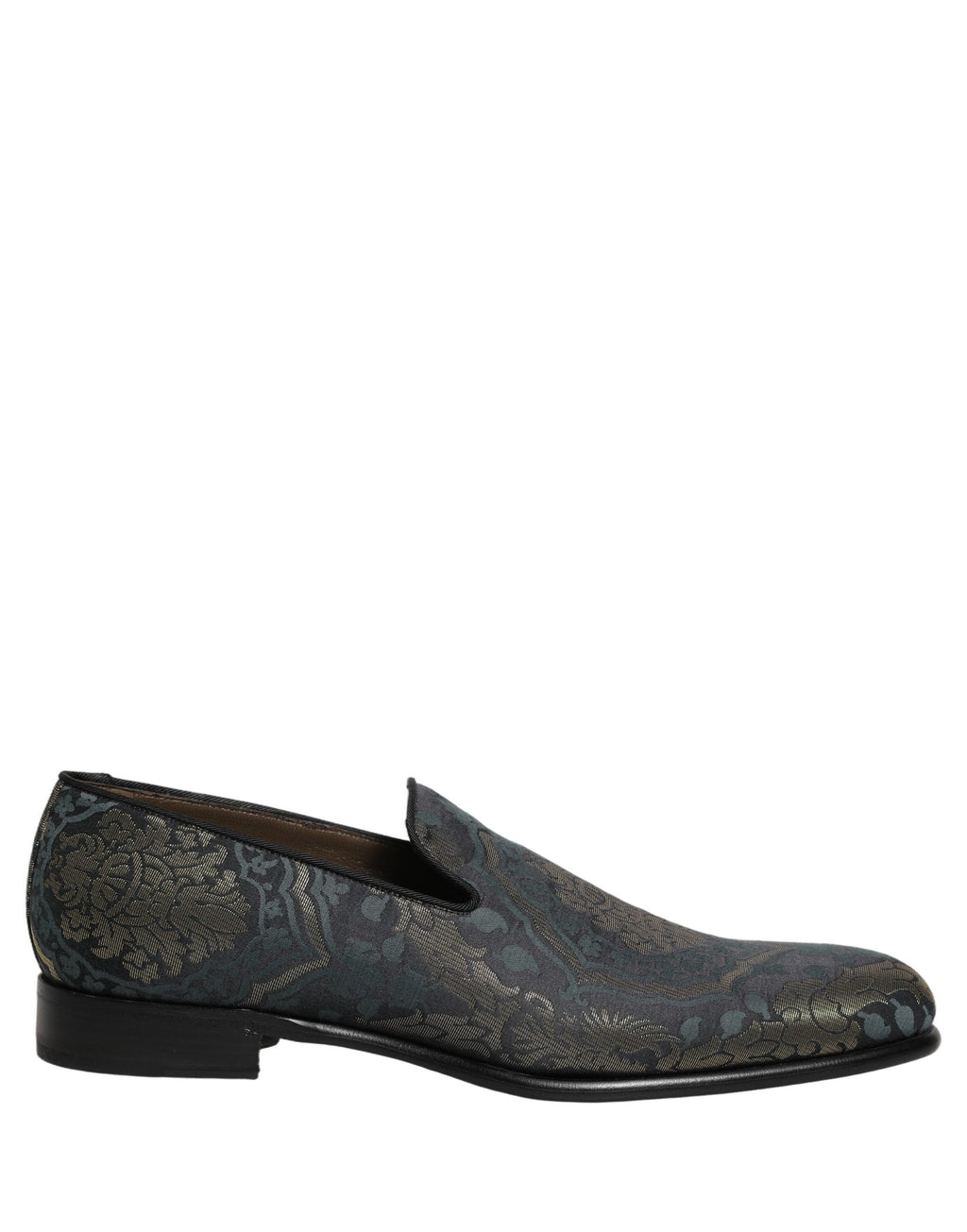 Dolce & Gabbana Black Floral Brocade Slip On Loafers Shoes
