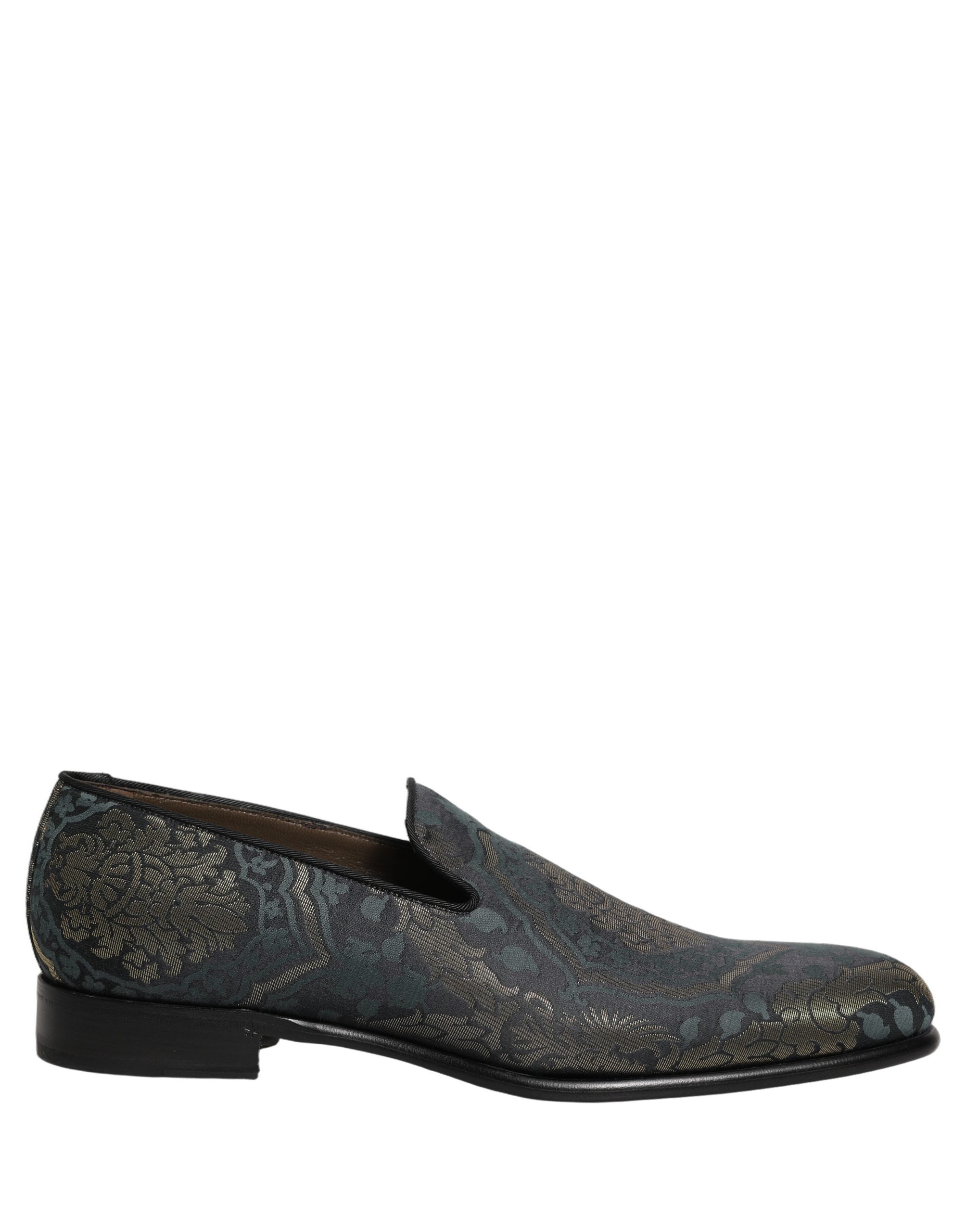 Dolce & Gabbana Black Floral Brocade Slip On Loafers Shoes