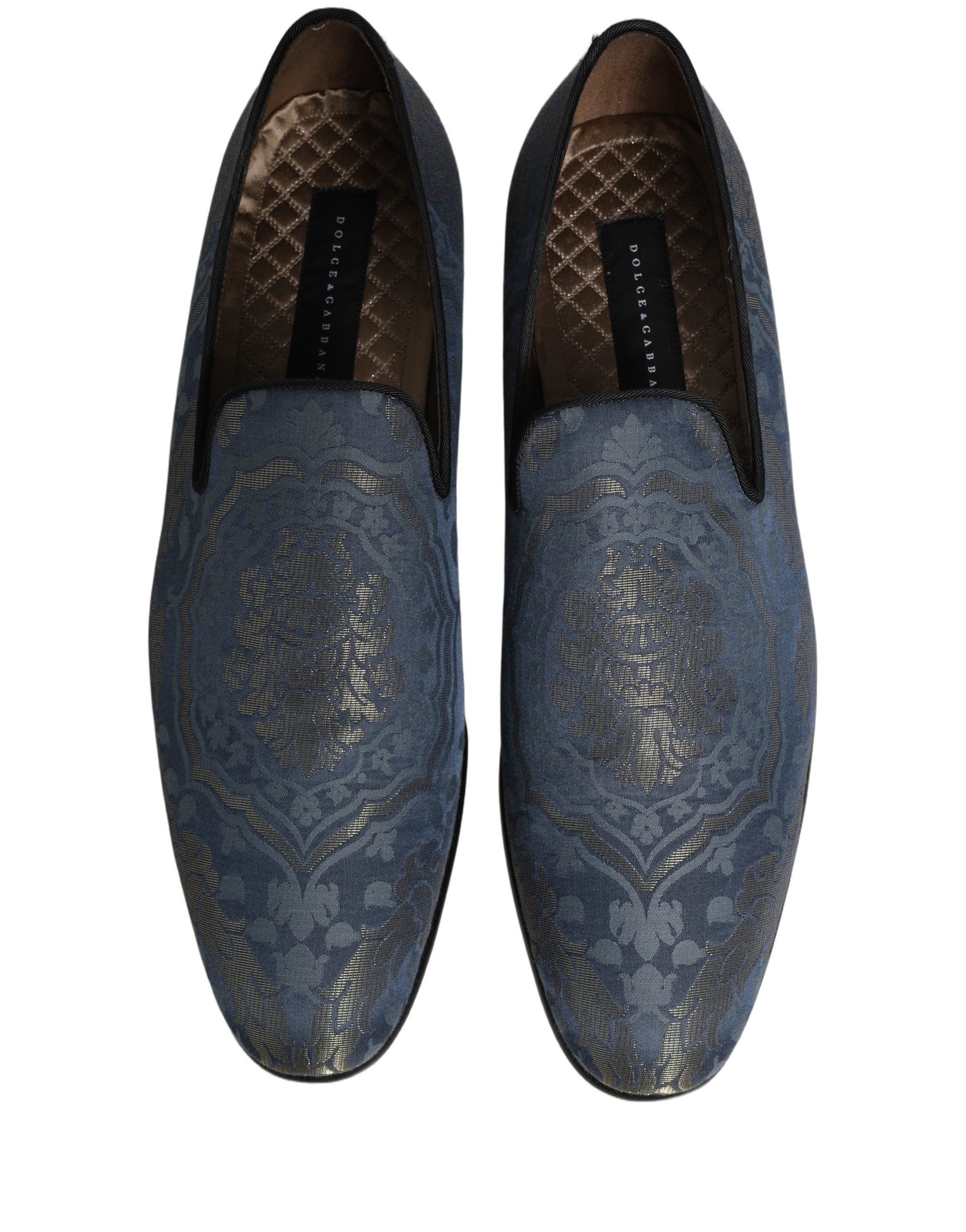 Dolce & Gabbana Blue Floral Brocade Slip On Loafers Shoes