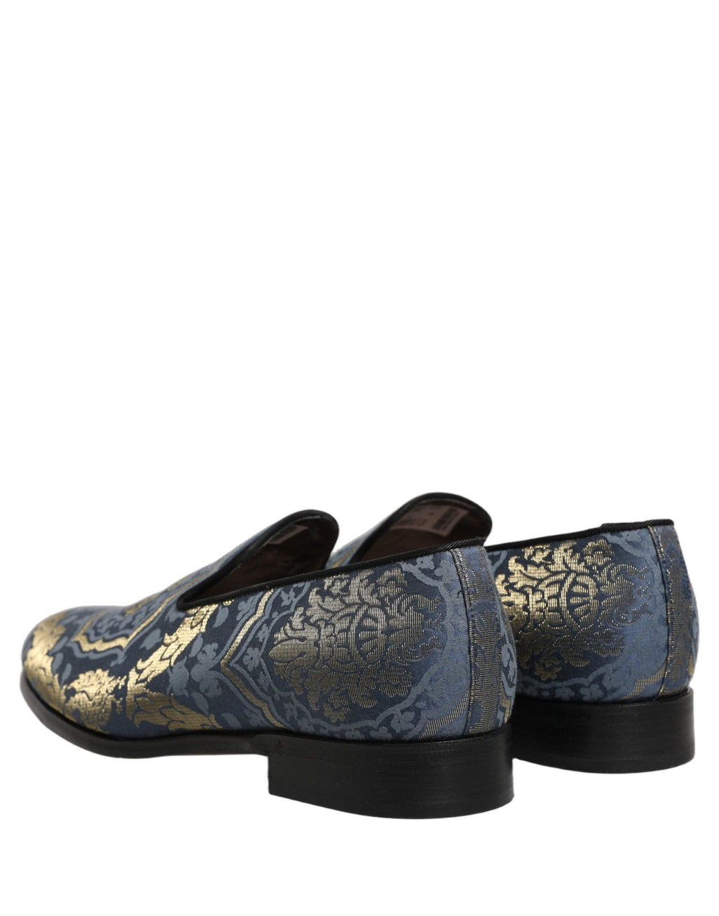 Dolce & Gabbana Blue Floral Brocade Slip On Loafers Shoes
