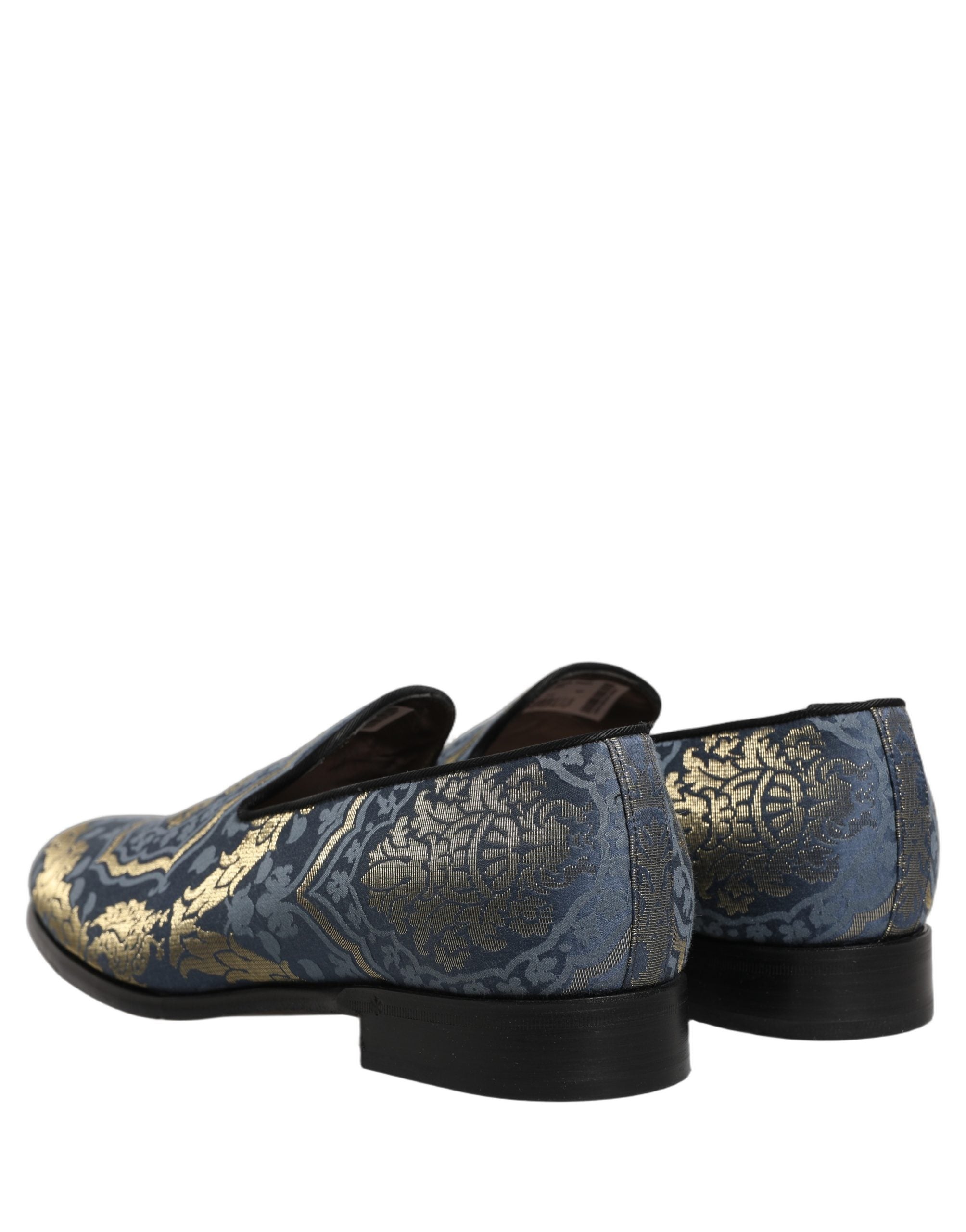 Dolce & Gabbana Blue Floral Brocade Slip On Loafers Shoes