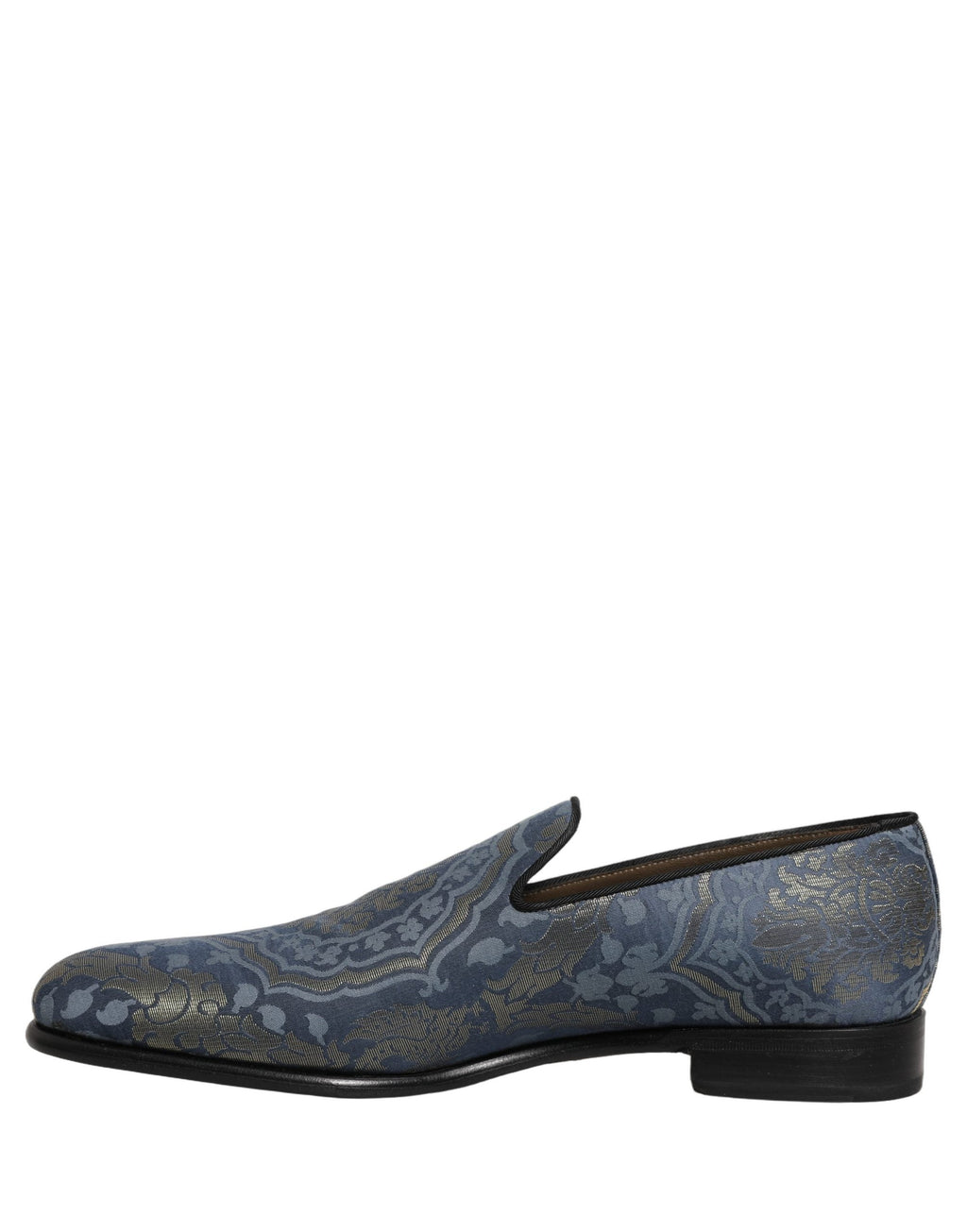 Dolce & Gabbana Blue Floral Brocade Slip On Loafers Shoes