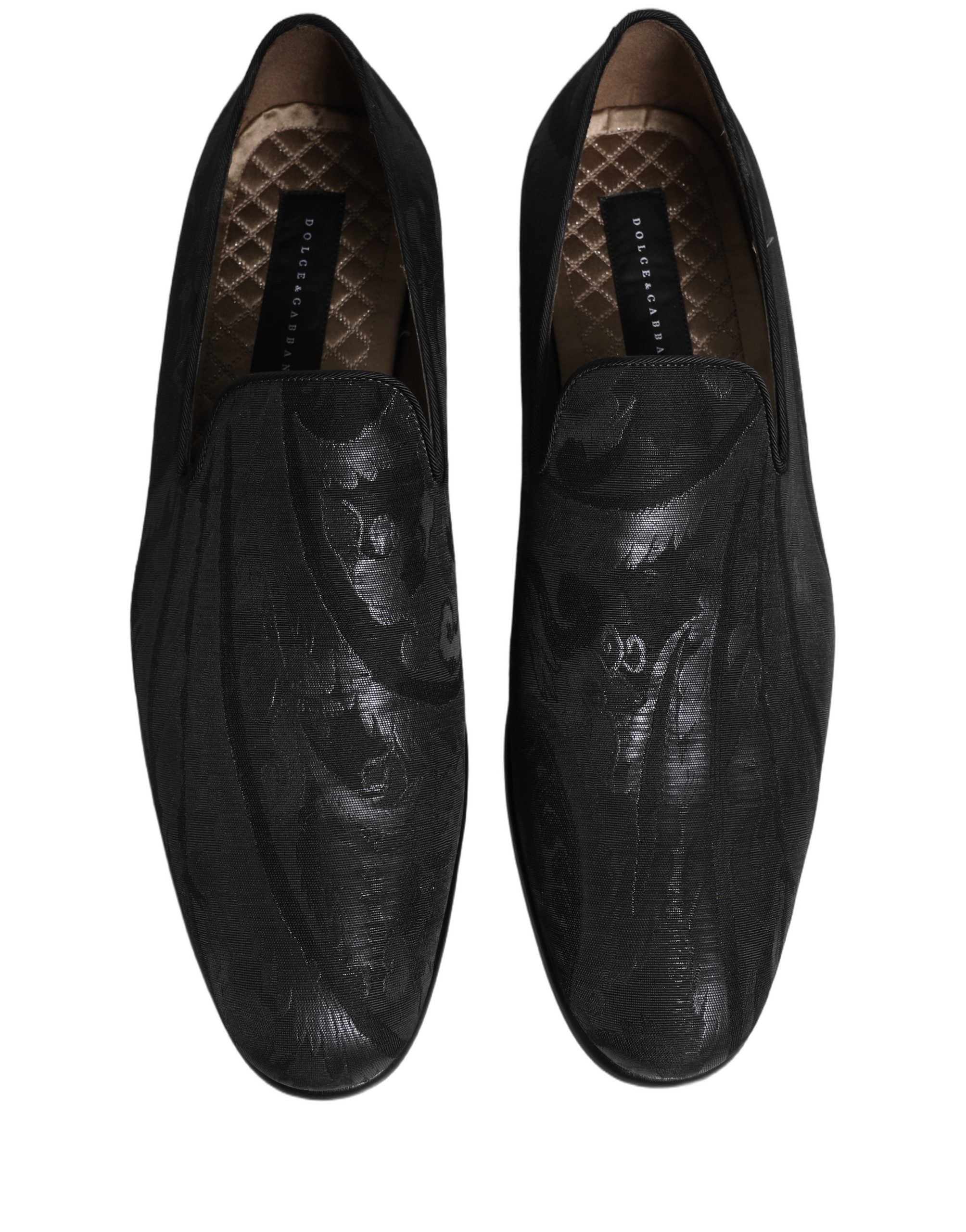 Dolce & Gabbana Black Brocade Men Slip On Dress Loafers Shoes