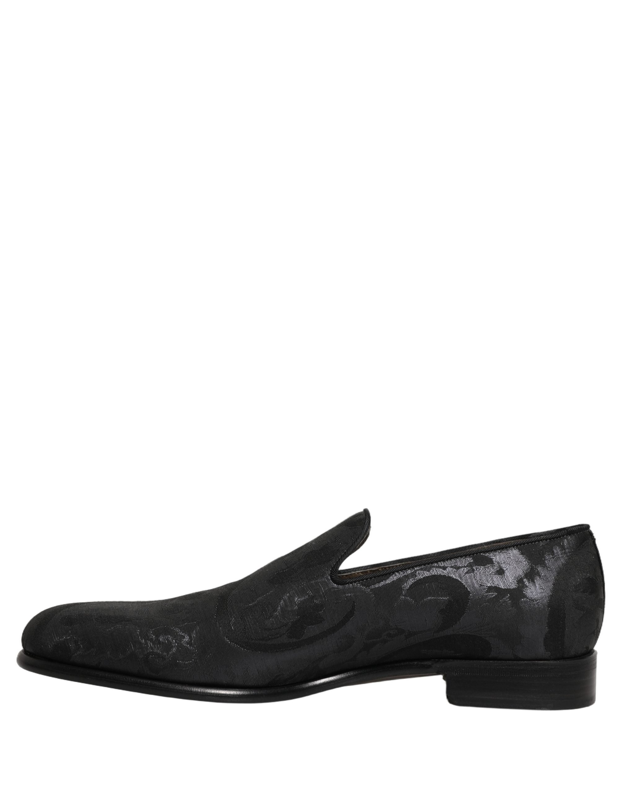 Dolce & Gabbana Black Brocade Men Slip On Dress Loafers Shoes