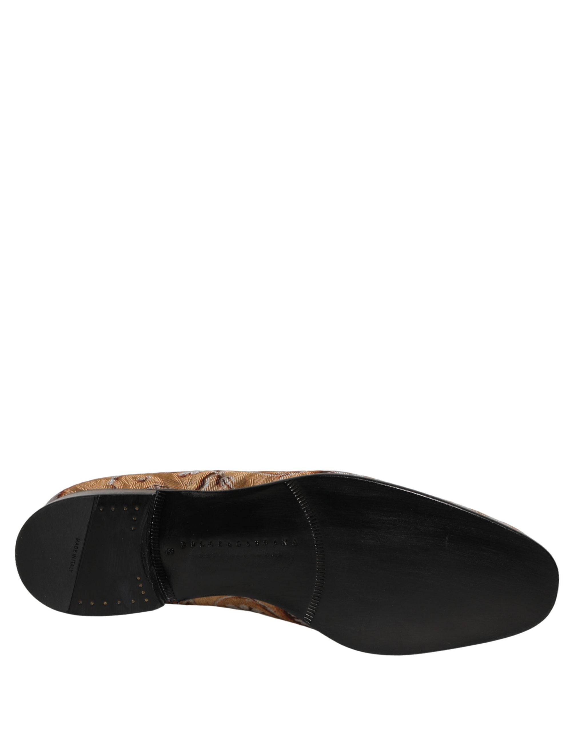 Dolce & Gabbana Beige Brocade Men Slip On Dress Loafers Shoes