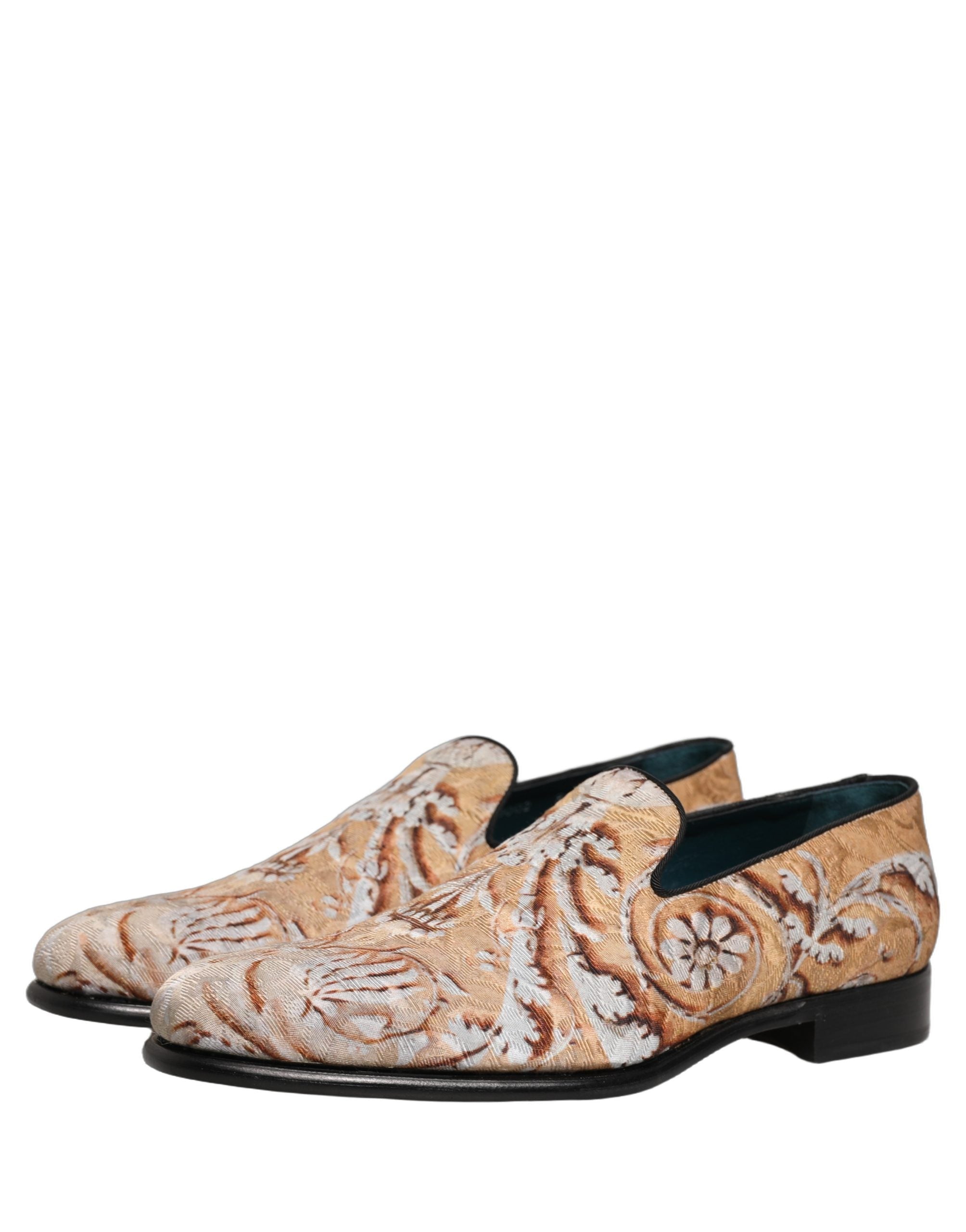 Dolce & Gabbana Beige Brocade Men Slip On Dress Loafers Shoes