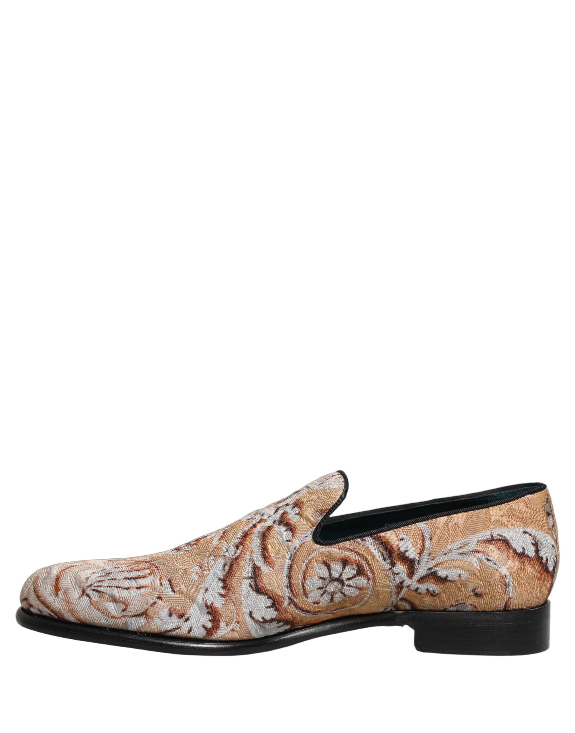 Dolce & Gabbana Beige Brocade Men Slip On Dress Loafers Shoes
