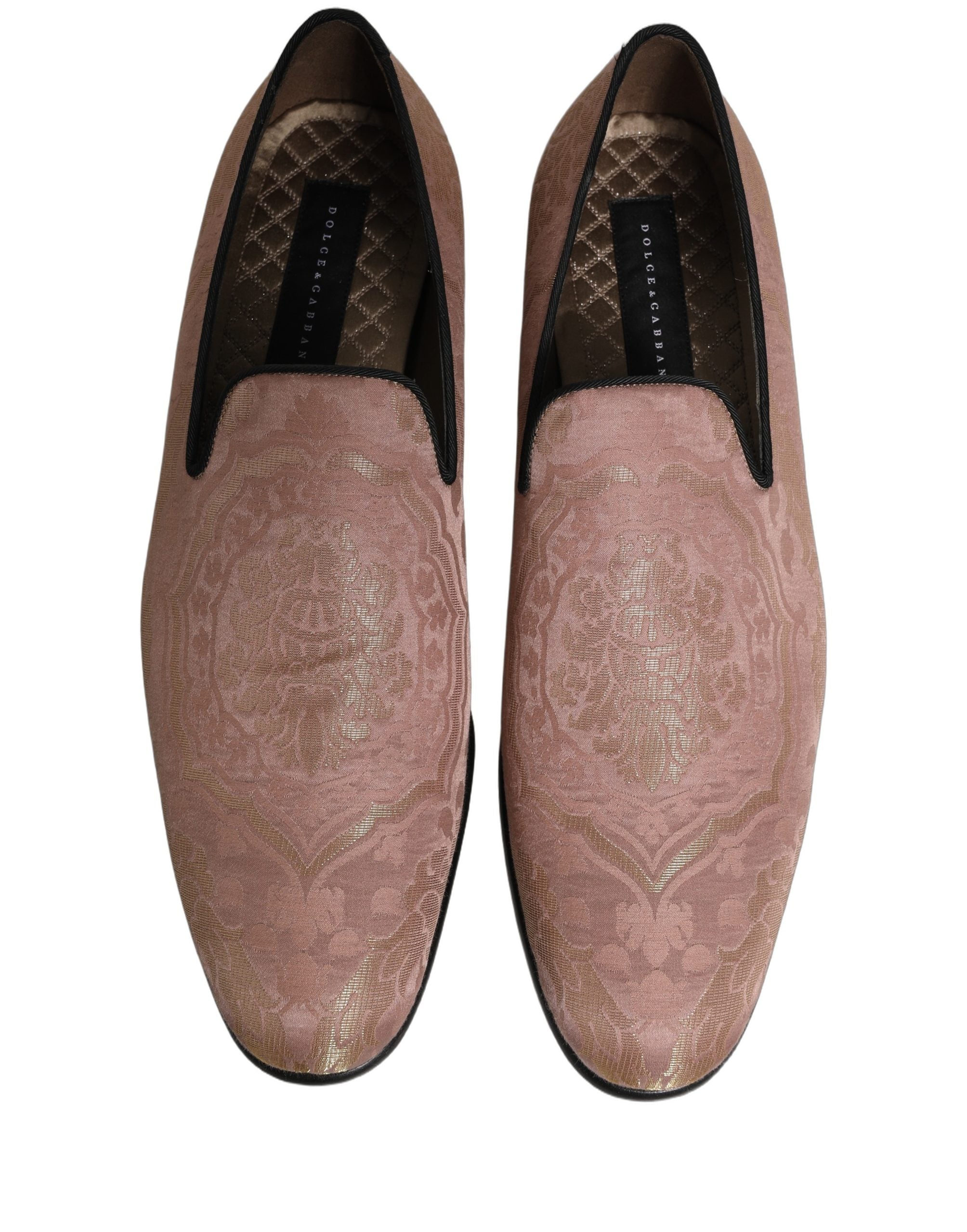 Dolce & Gabbana Pink Brocade Men Slip On Dress Loafers Shoes