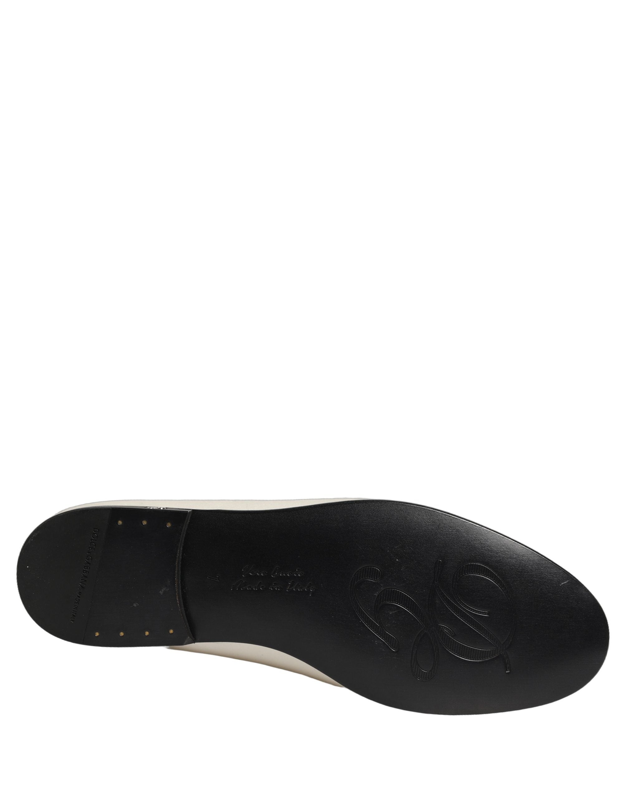 Dolce & Gabbana White Satin Logo Slip On Flats Loafers Shoes