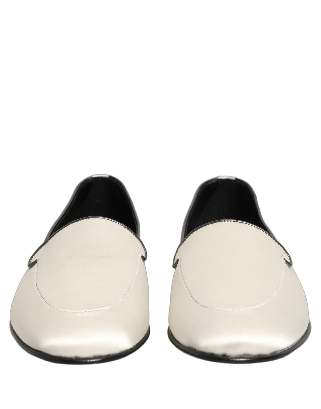 Dolce & Gabbana White Satin Logo Slip On Flats Loafers Shoes