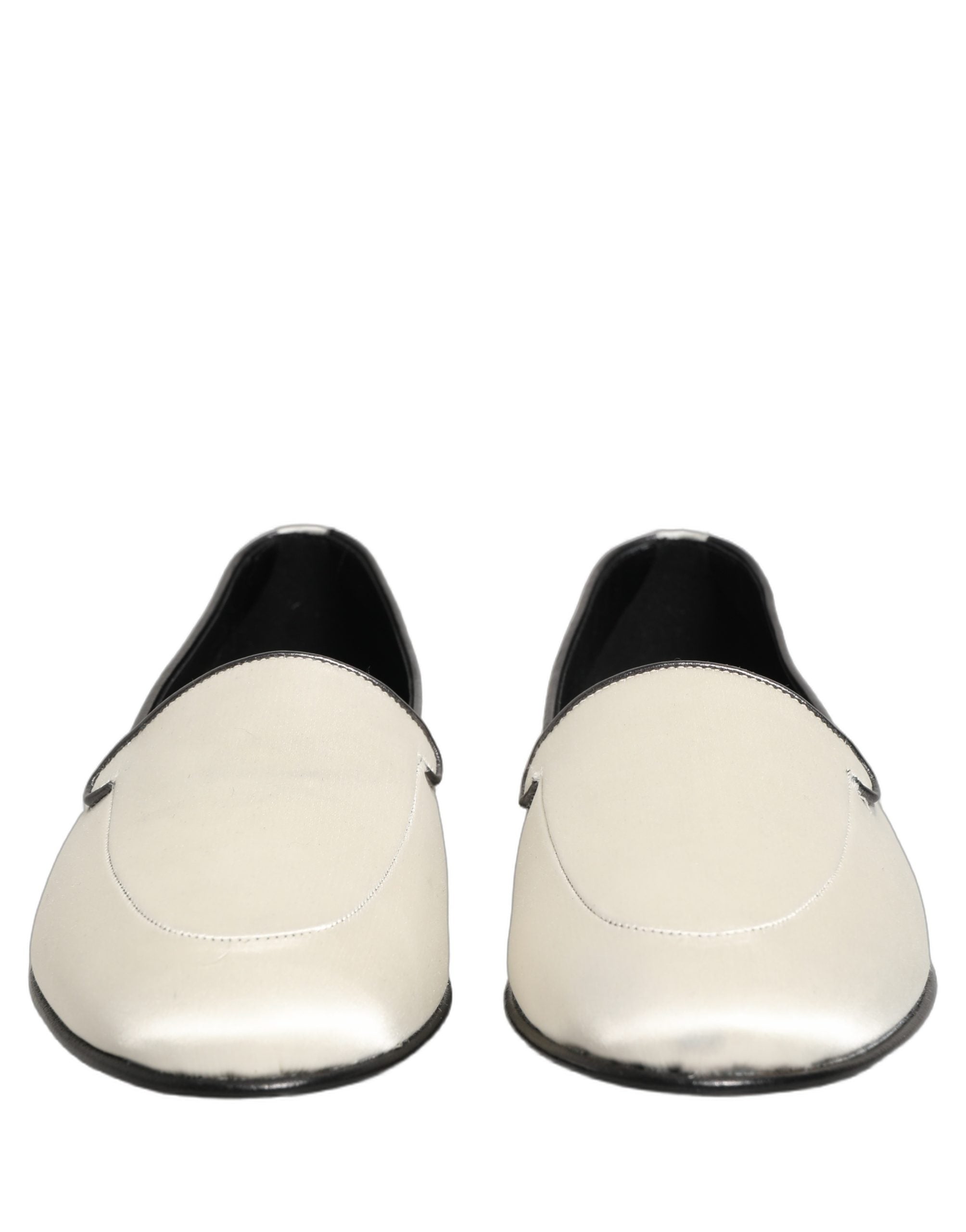 Dolce & Gabbana White Satin Logo Slip On Flats Loafers Shoes