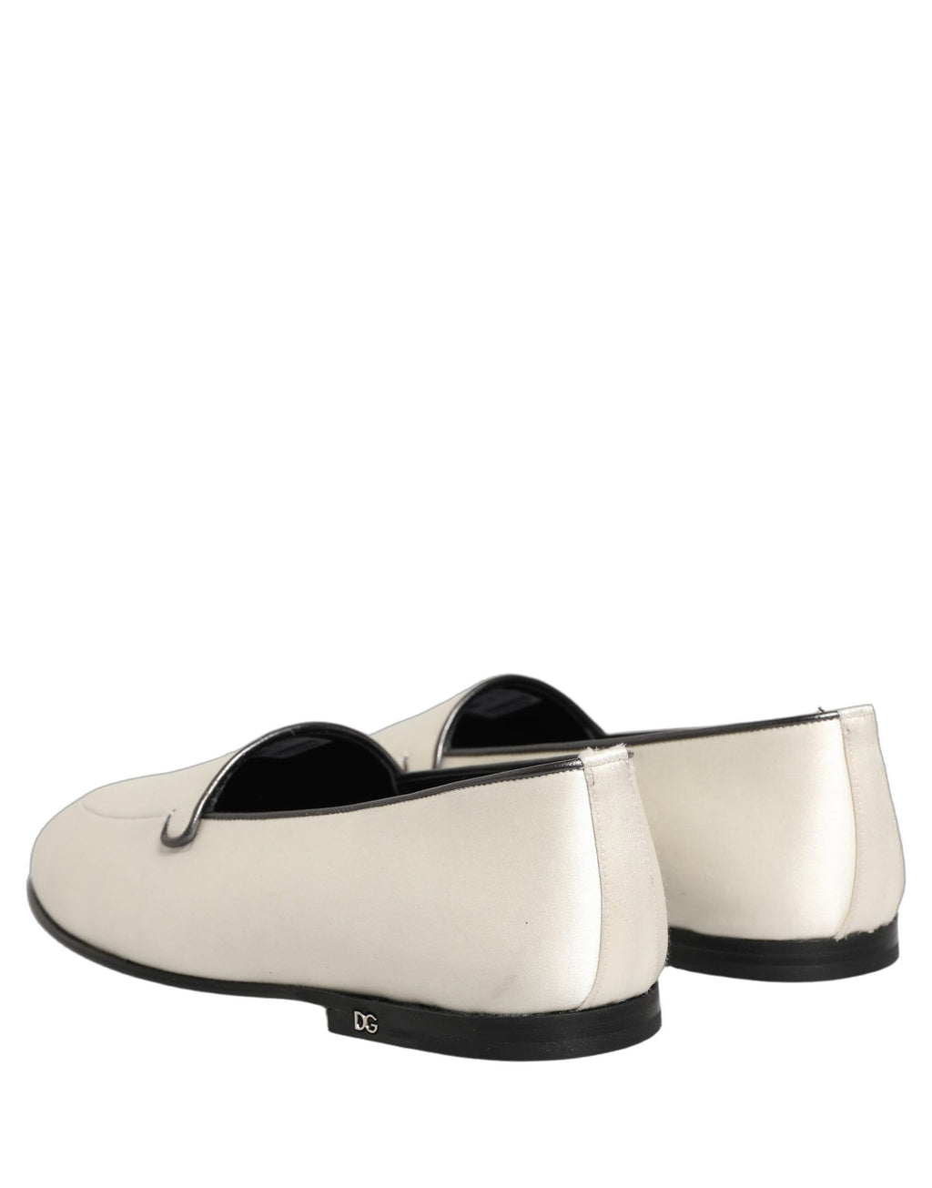 Dolce & Gabbana White Satin Logo Slip On Flats Loafers Shoes