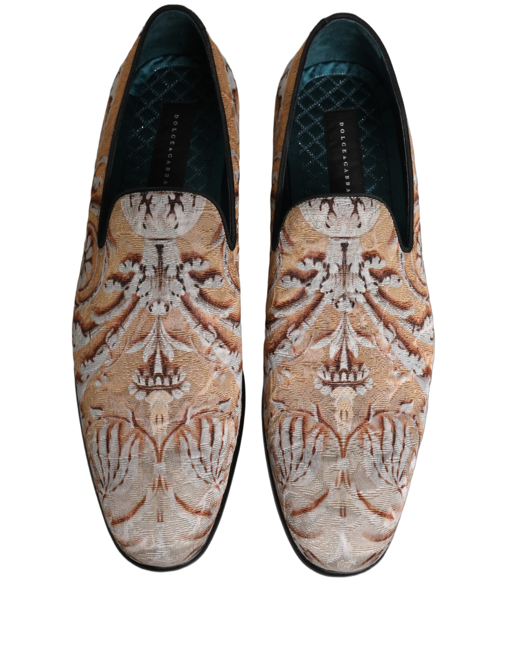 Dolce & Gabbana Gold Brocade Baroque Men Loafers Shoes