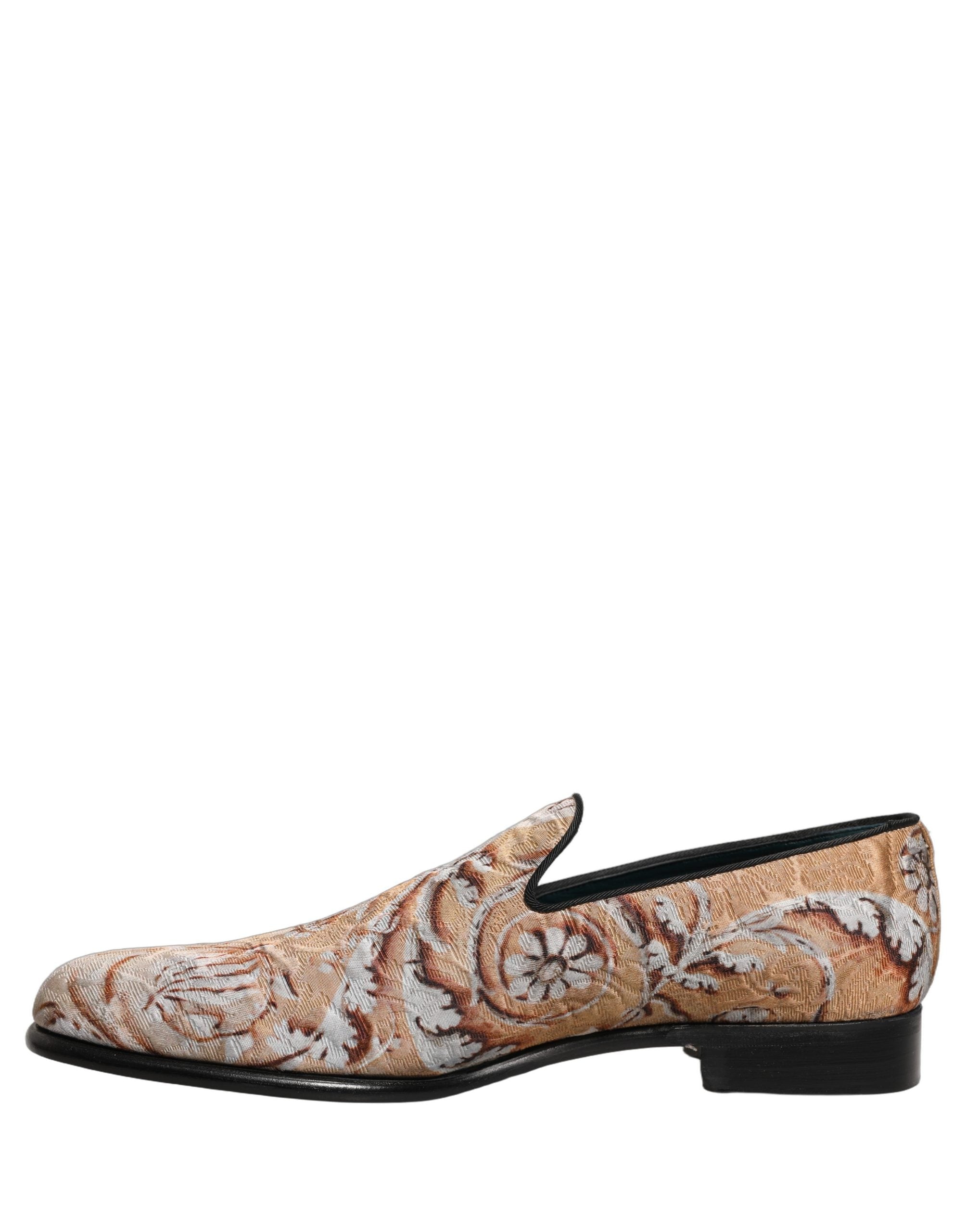 Dolce & Gabbana Gold Brocade Baroque Men Loafers Shoes
