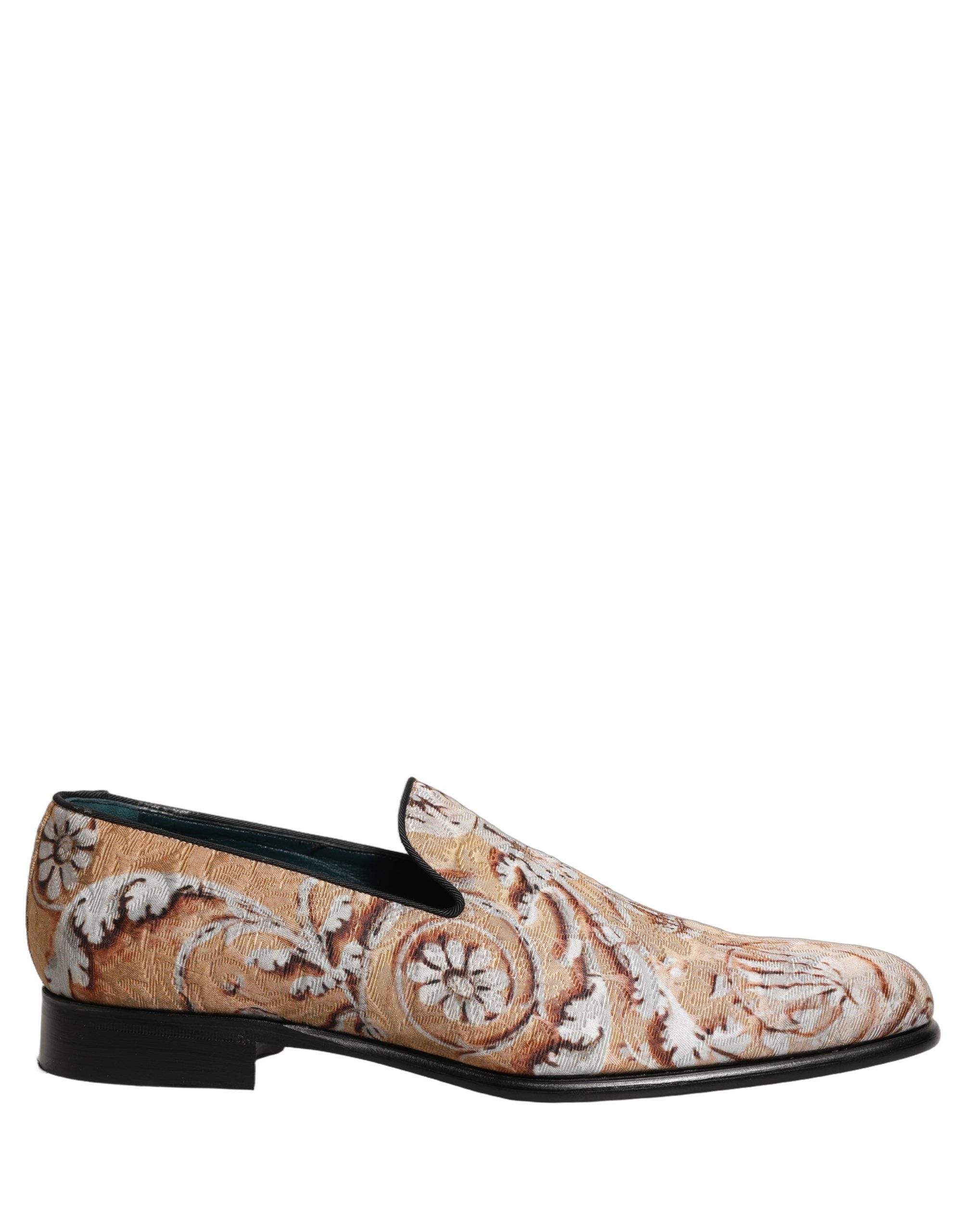 Dolce & Gabbana Gold Brocade Baroque Men Loafers Shoes