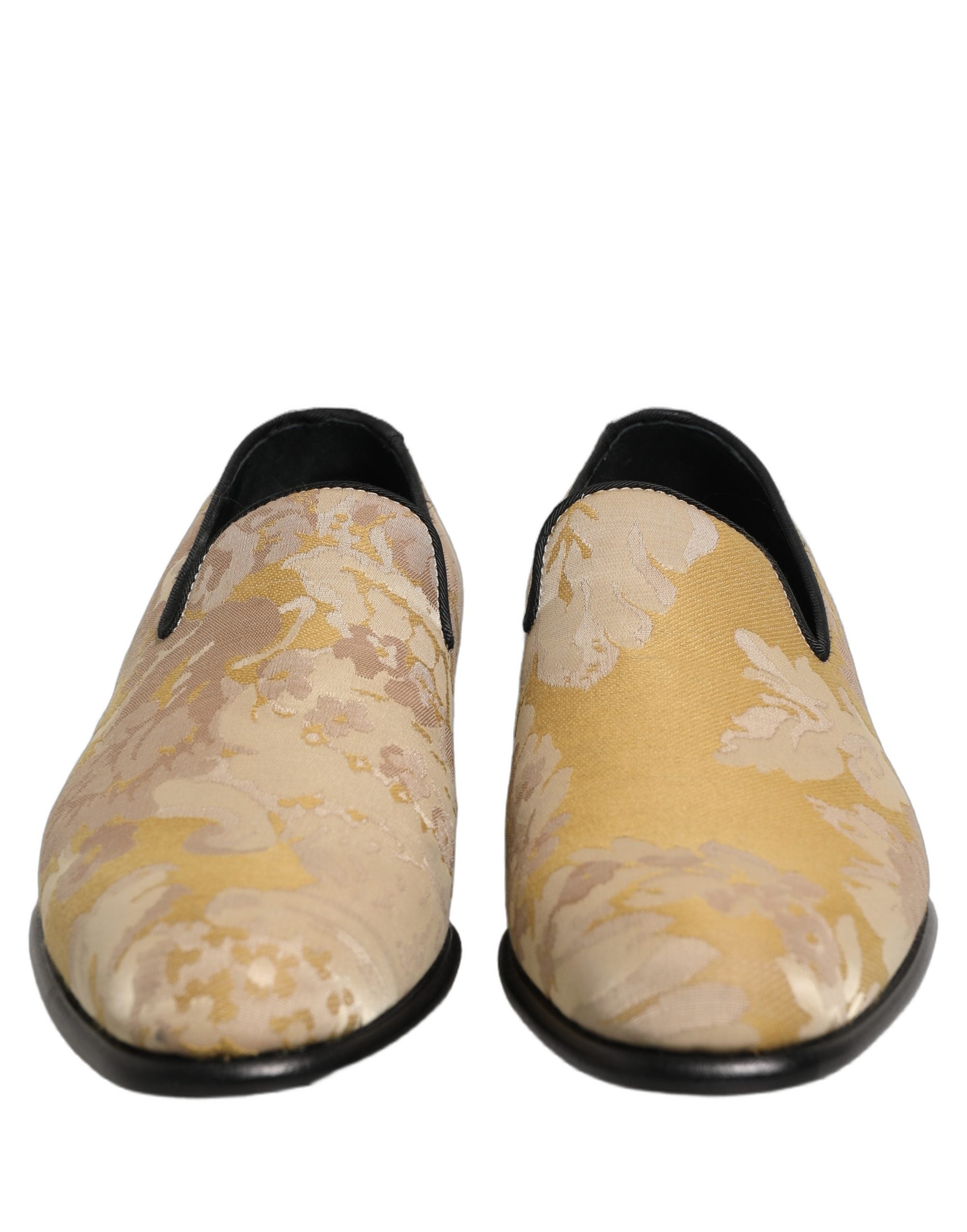 Dolce & Gabbana Gold Floral Print Jacquard Men Loafers Shoes