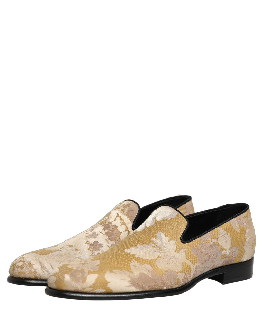 Dolce & Gabbana Gold Floral Print Jacquard Men Loafers Shoes