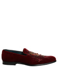 Dolce & Gabbana Maroon Sequin Gemstone Dress Loafers Shoes