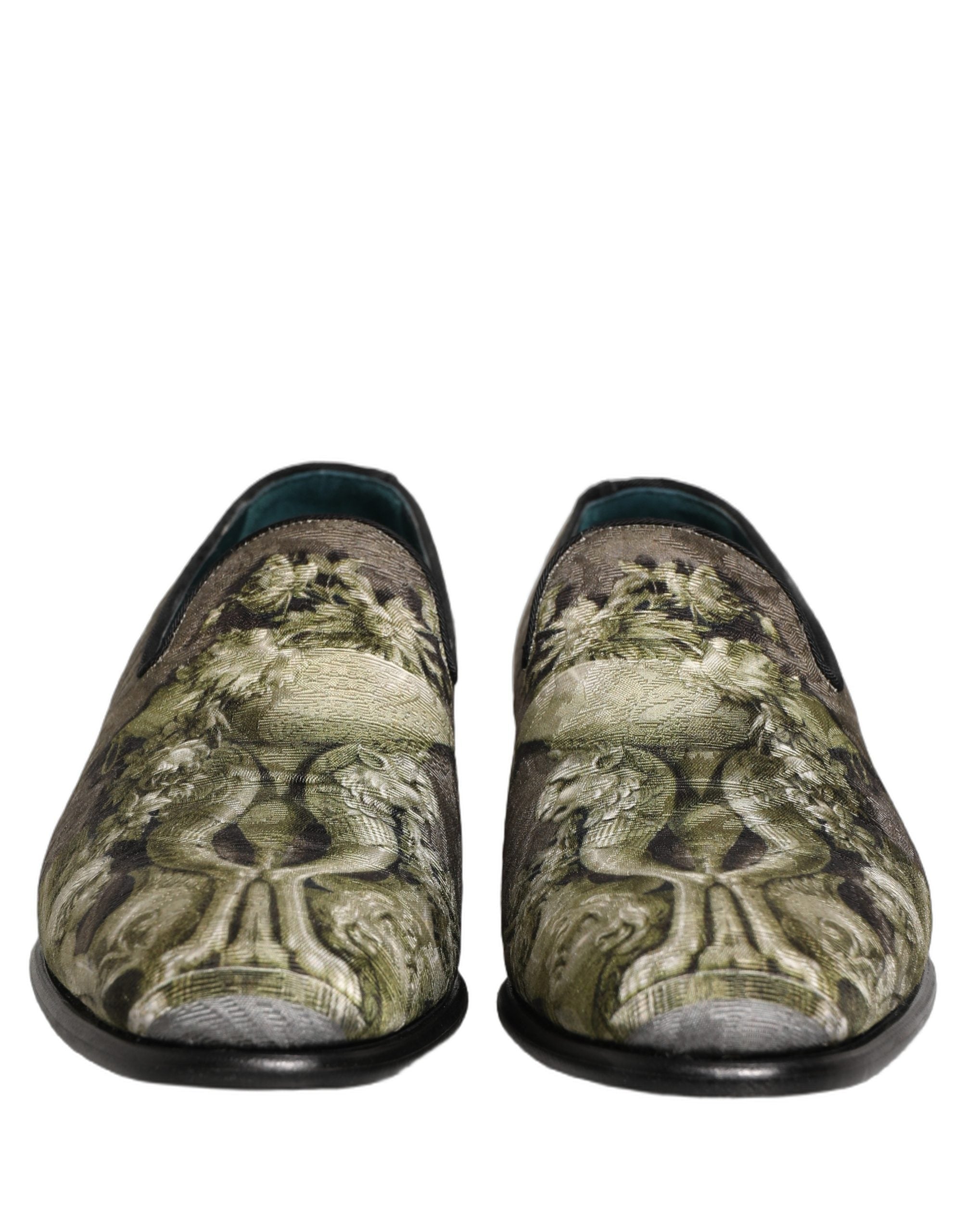 Dolce & Gabbana Brown Baroque Print Slip On Loafers Shoes