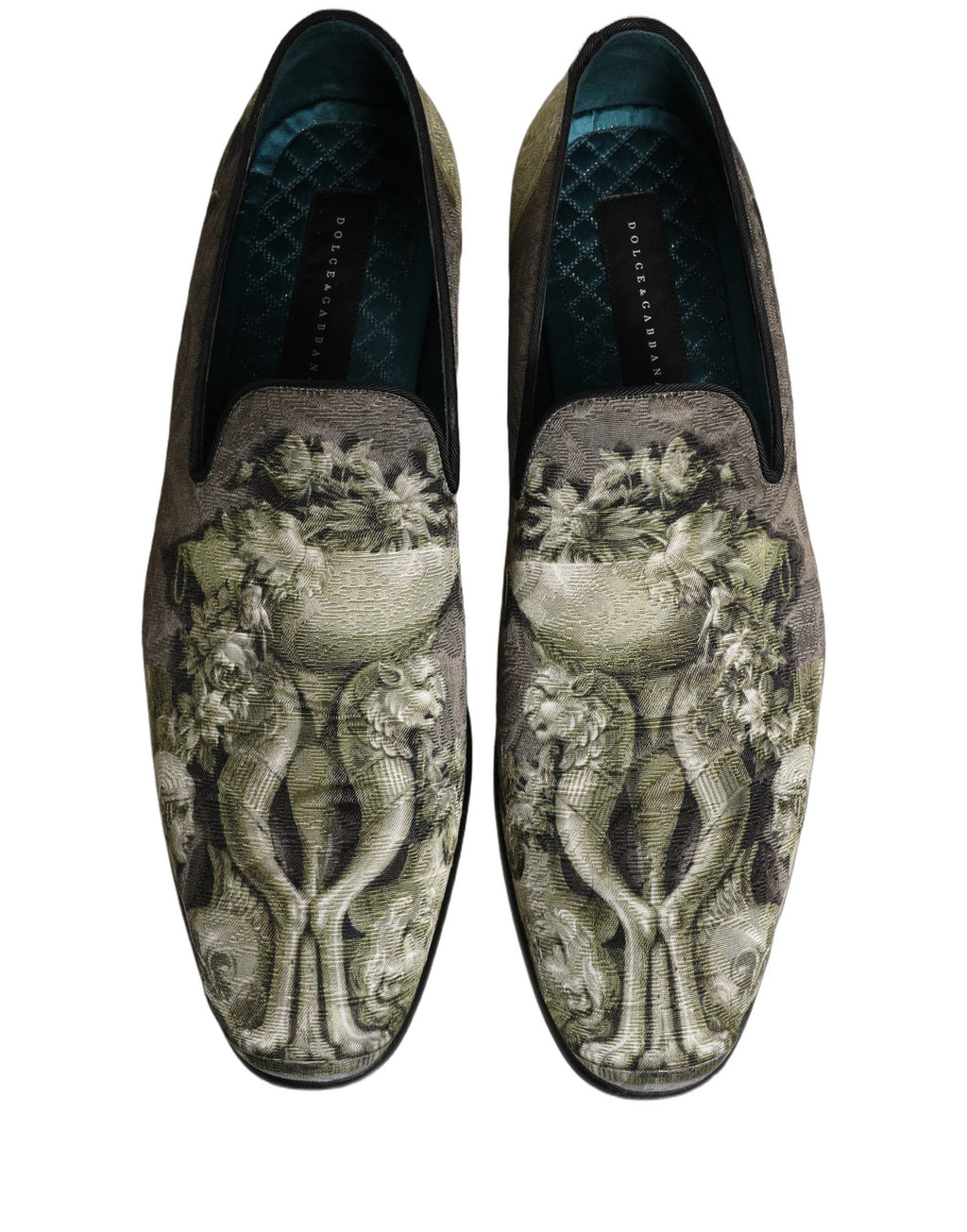 Dolce & Gabbana Brown Baroque Print Slip On Loafers Shoes