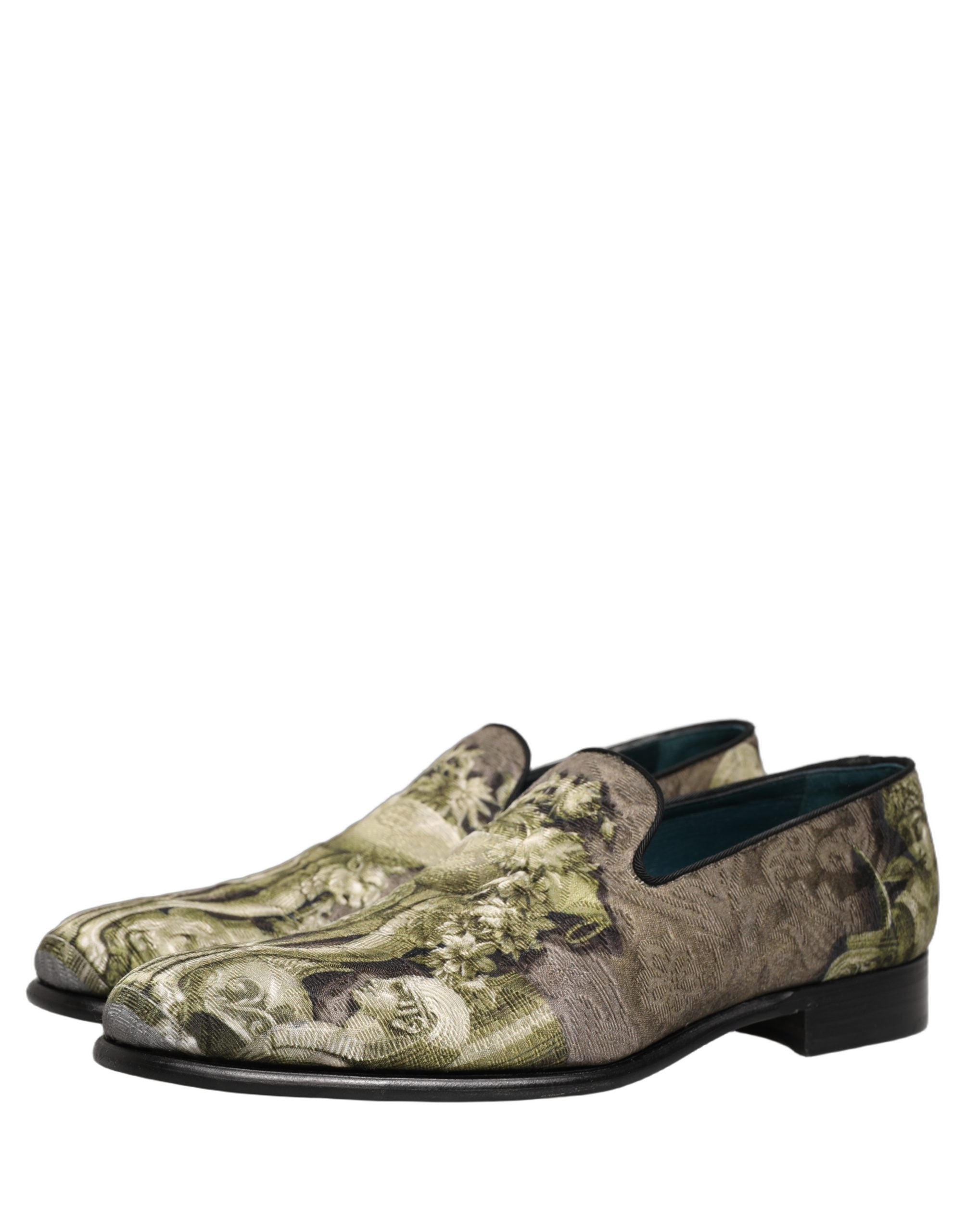 Dolce & Gabbana Brown Baroque Print Slip On Loafers Shoes