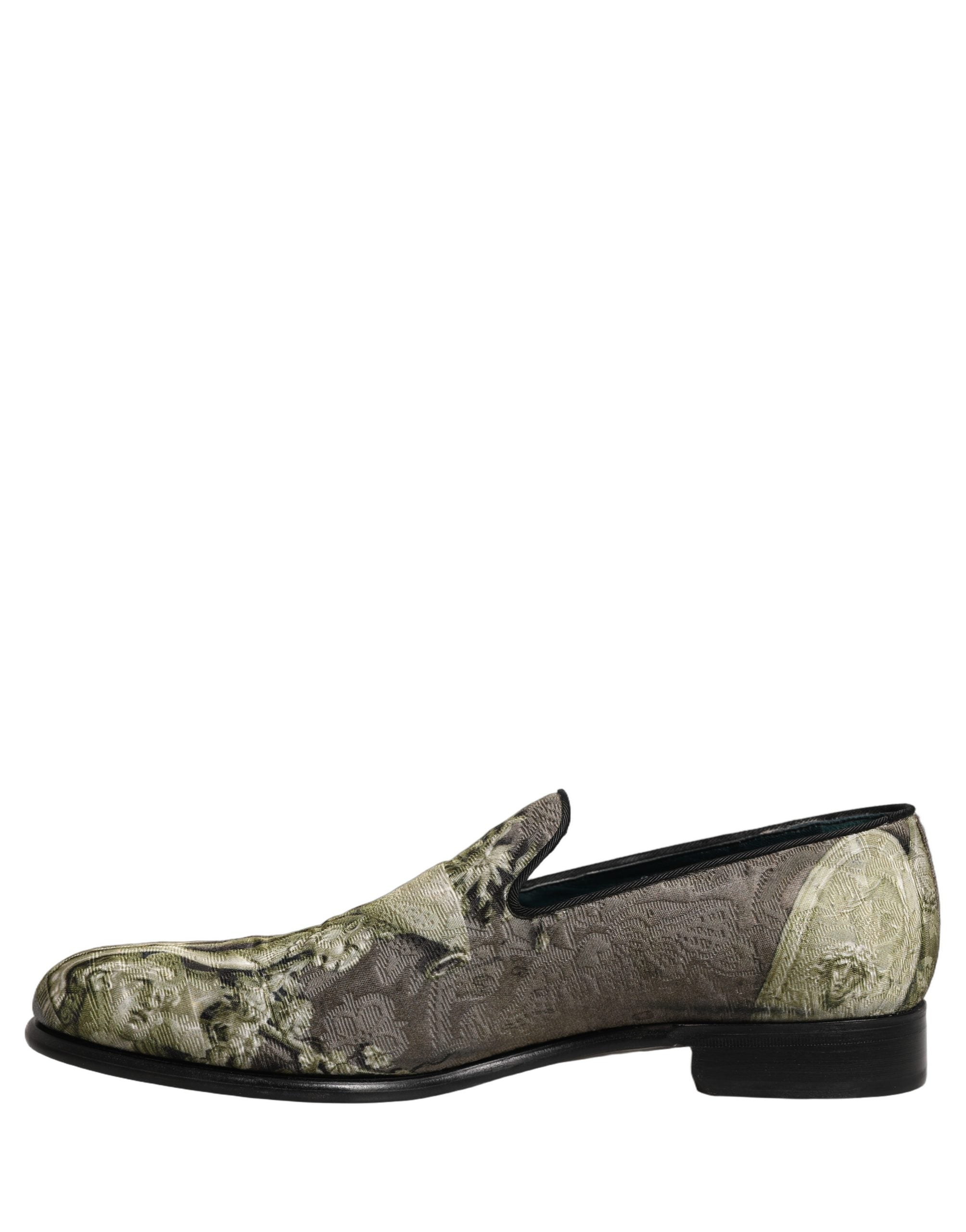 Dolce & Gabbana Brown Baroque Print Slip On Loafers Shoes