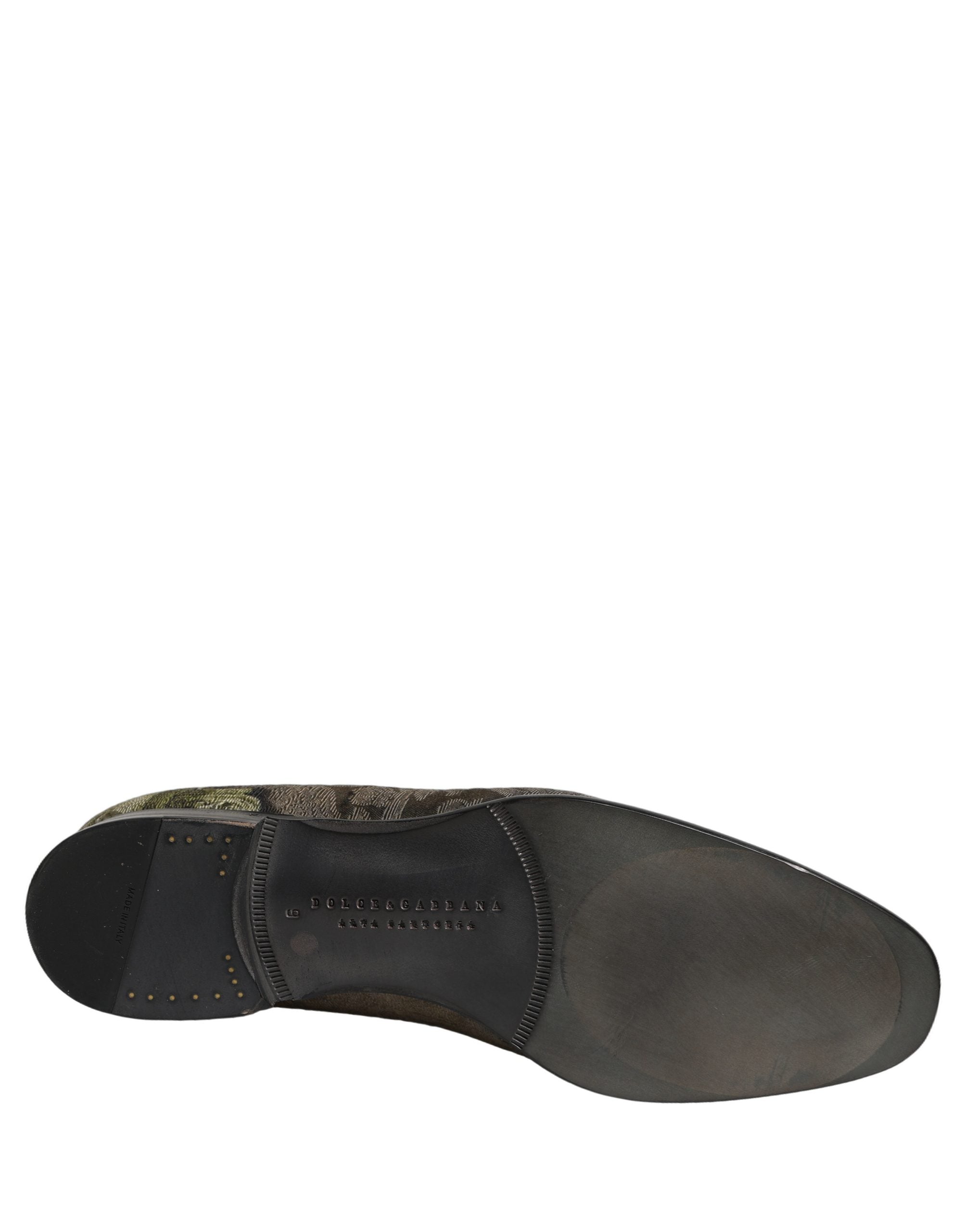Dolce & Gabbana Brown Baroque Print Slip On Loafers Shoes