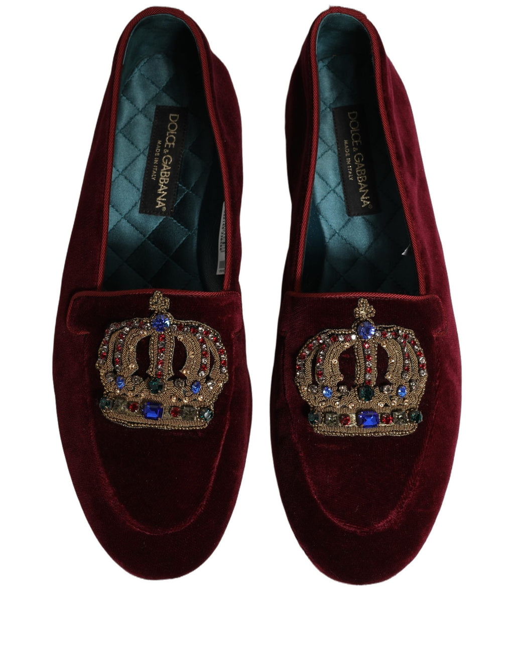 Dolce & Gabbana Burgundy Velvet Crown Slip On Loafers Shoes