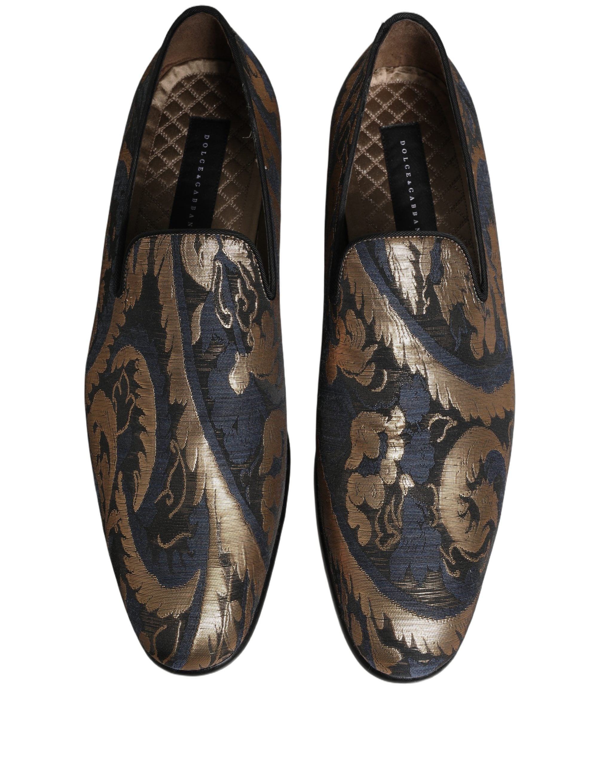 Dolce & Gabbana Blue Brocade Slip On Men Dress Loafers Shoes