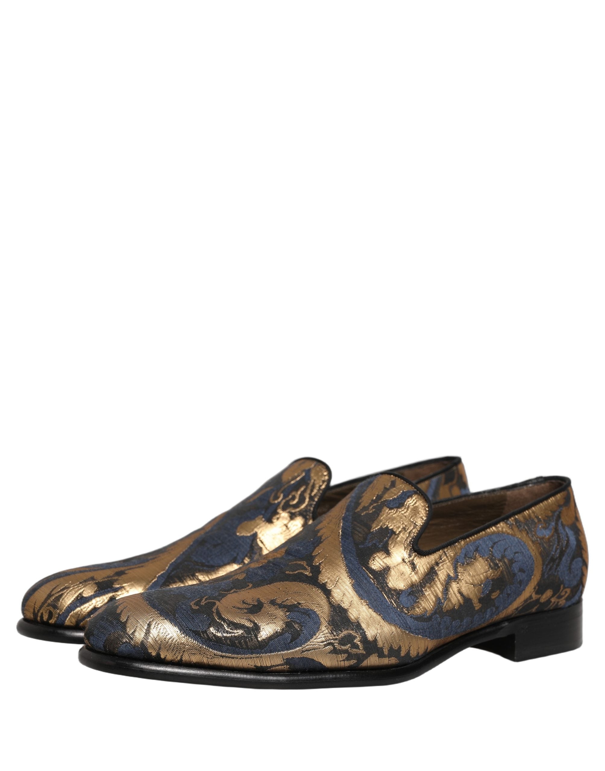 Dolce & Gabbana Blue Brocade Slip On Men Dress Loafers Shoes