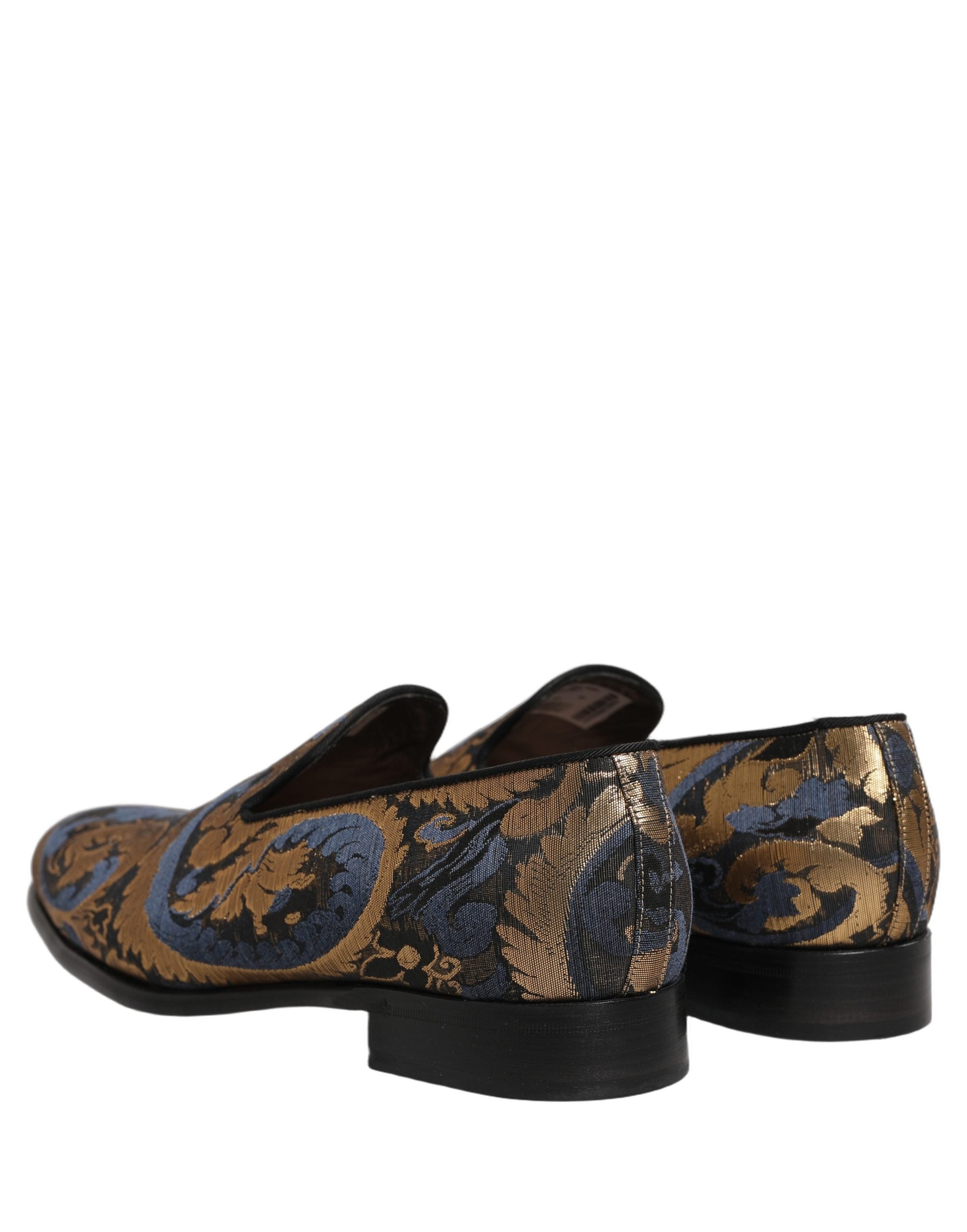 Dolce & Gabbana Blue Brocade Slip On Men Dress Loafers Shoes