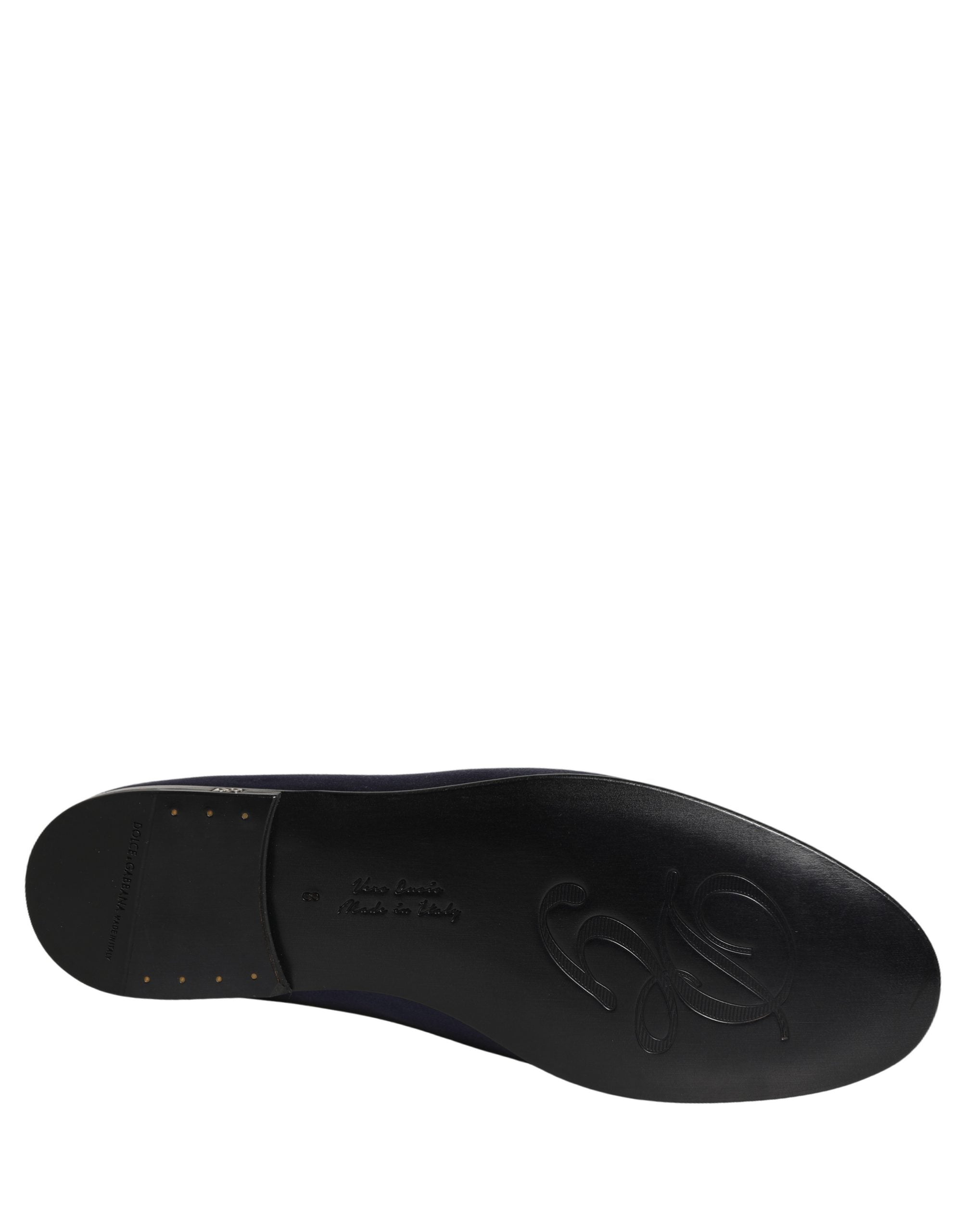 Dolce & Gabbana Blue Satin Logo Slip On Flats Loafers Shoes