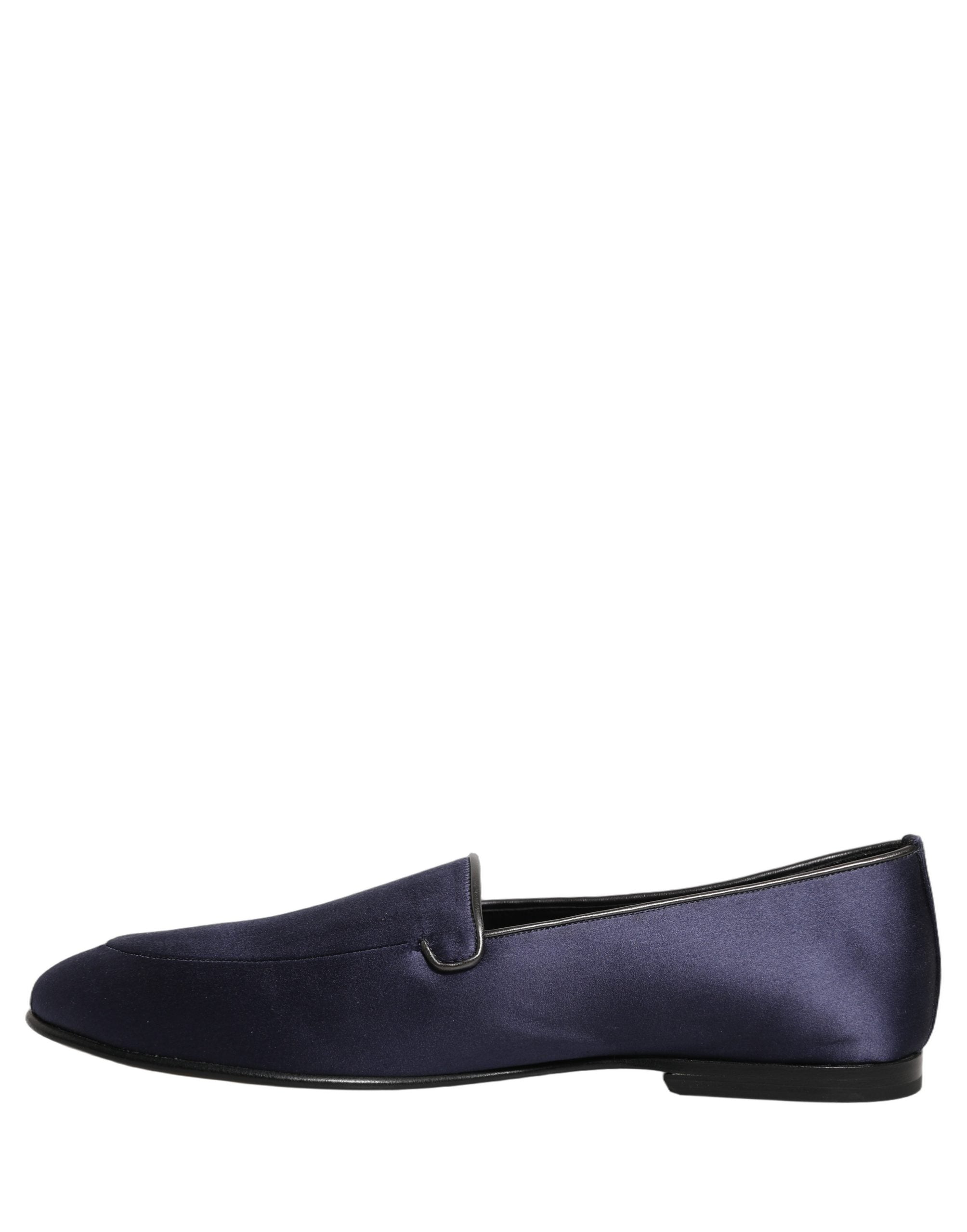 Dolce & Gabbana Blue Satin Logo Slip On Flats Loafers Shoes