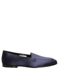 Dolce & Gabbana Blue Satin Logo Slip On Flats Loafers Shoes