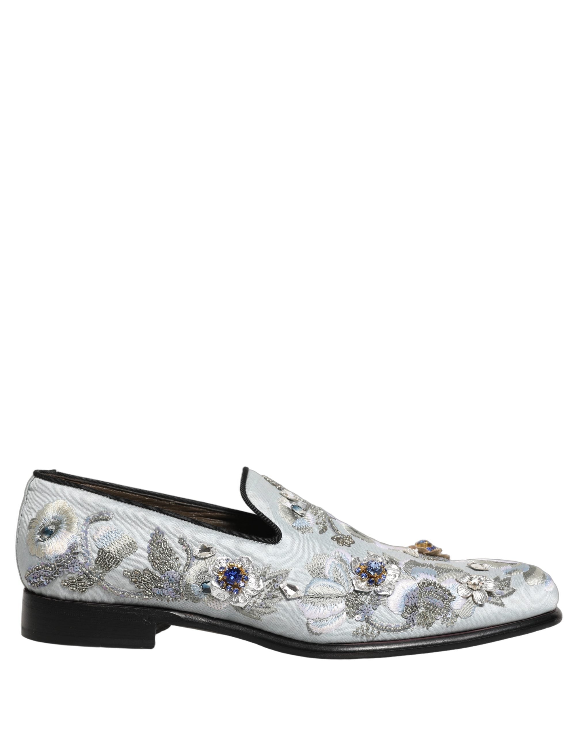 Dolce & Gabbana White Floral Embellished Men Loafers  Shoes