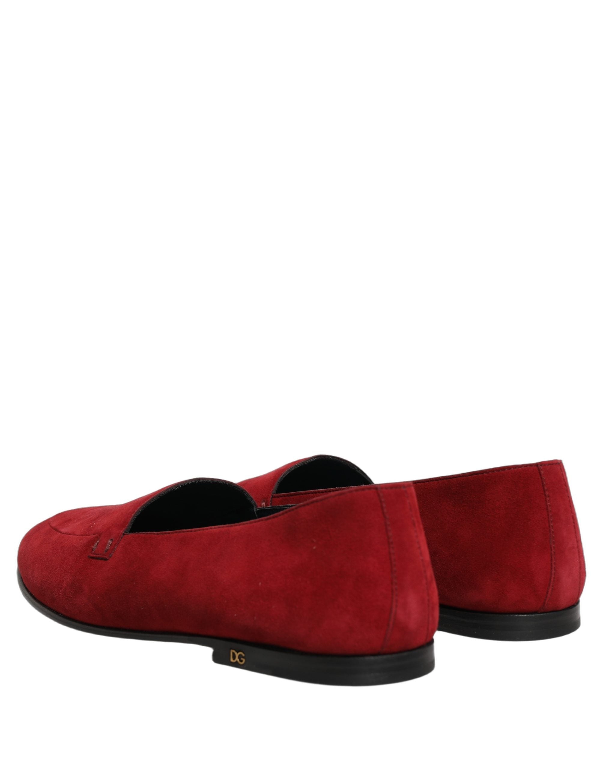 Dolce & Gabbana Red Suede Logo Slip On Flats Loafers Shoes