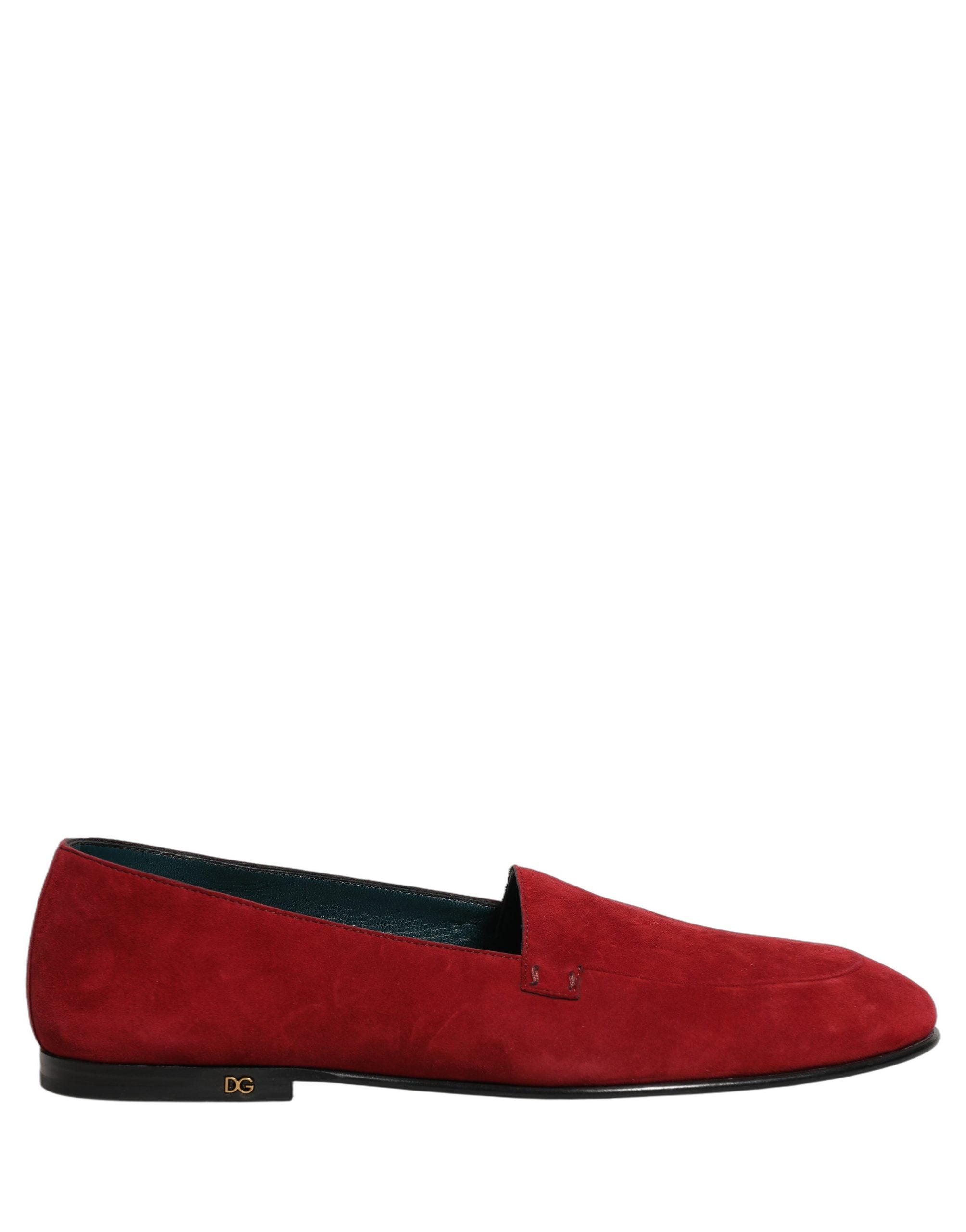 Dolce & Gabbana Red Suede Logo Slip On Flats Loafers Shoes