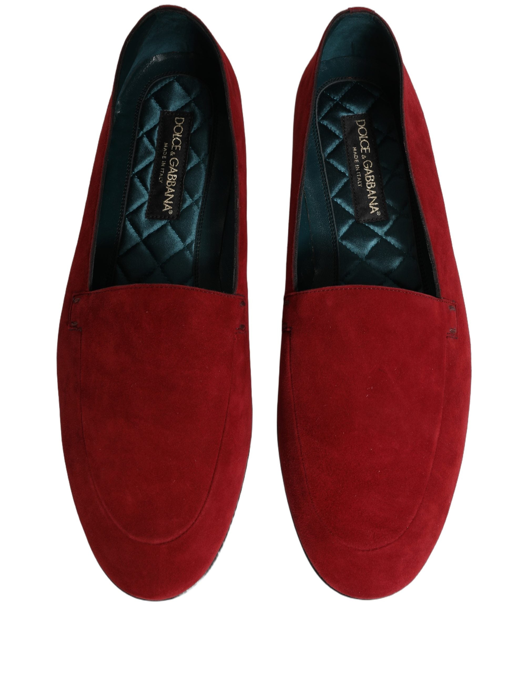 Dolce & Gabbana Red Suede Logo Slip On Flats Loafers Shoes
