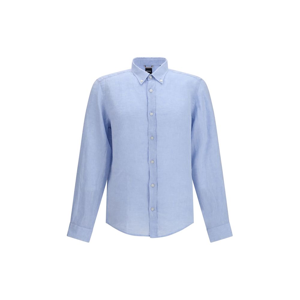 Hugo Boss Black Blue Linen Dress Shirt