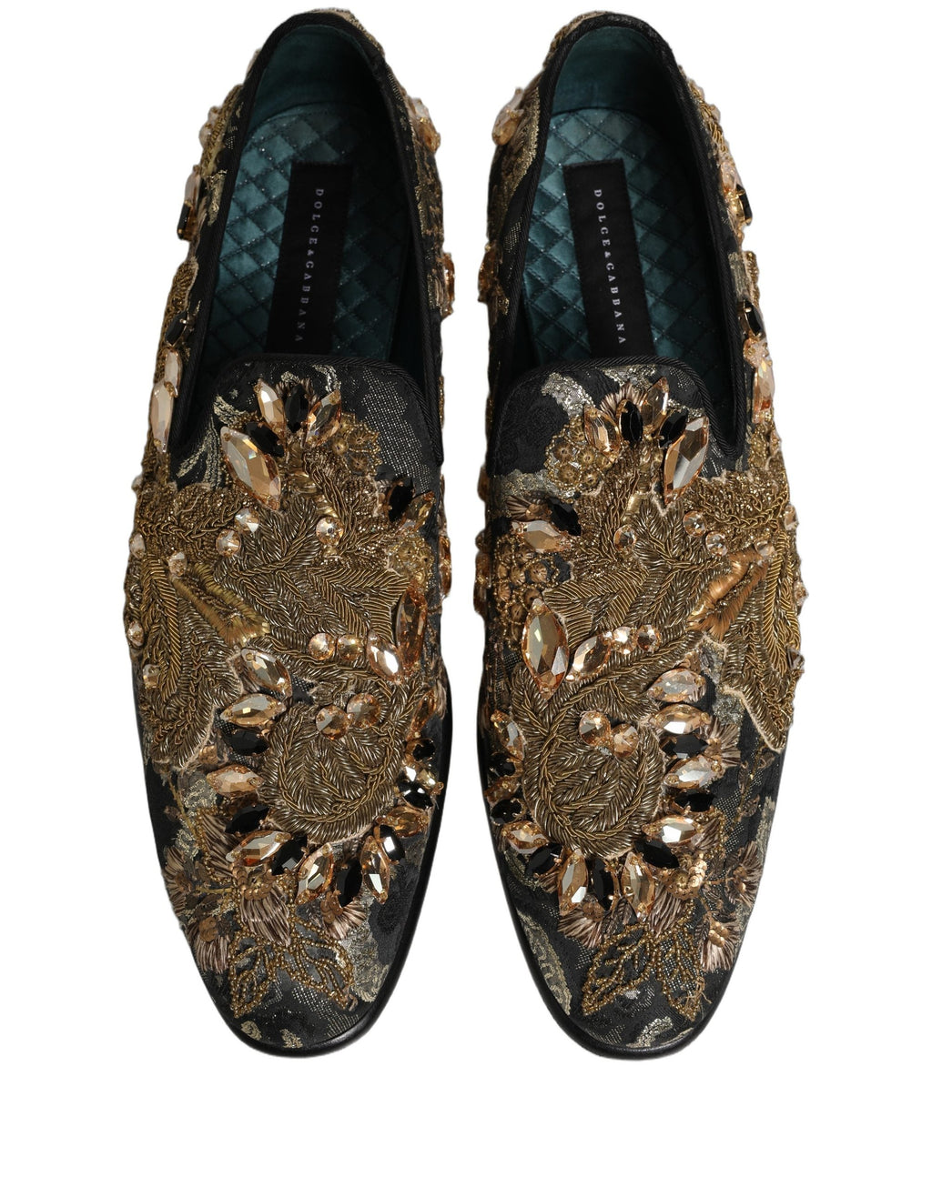 Dolce & Gabbana Black Velvet Embellished Dress Loafers Shoes