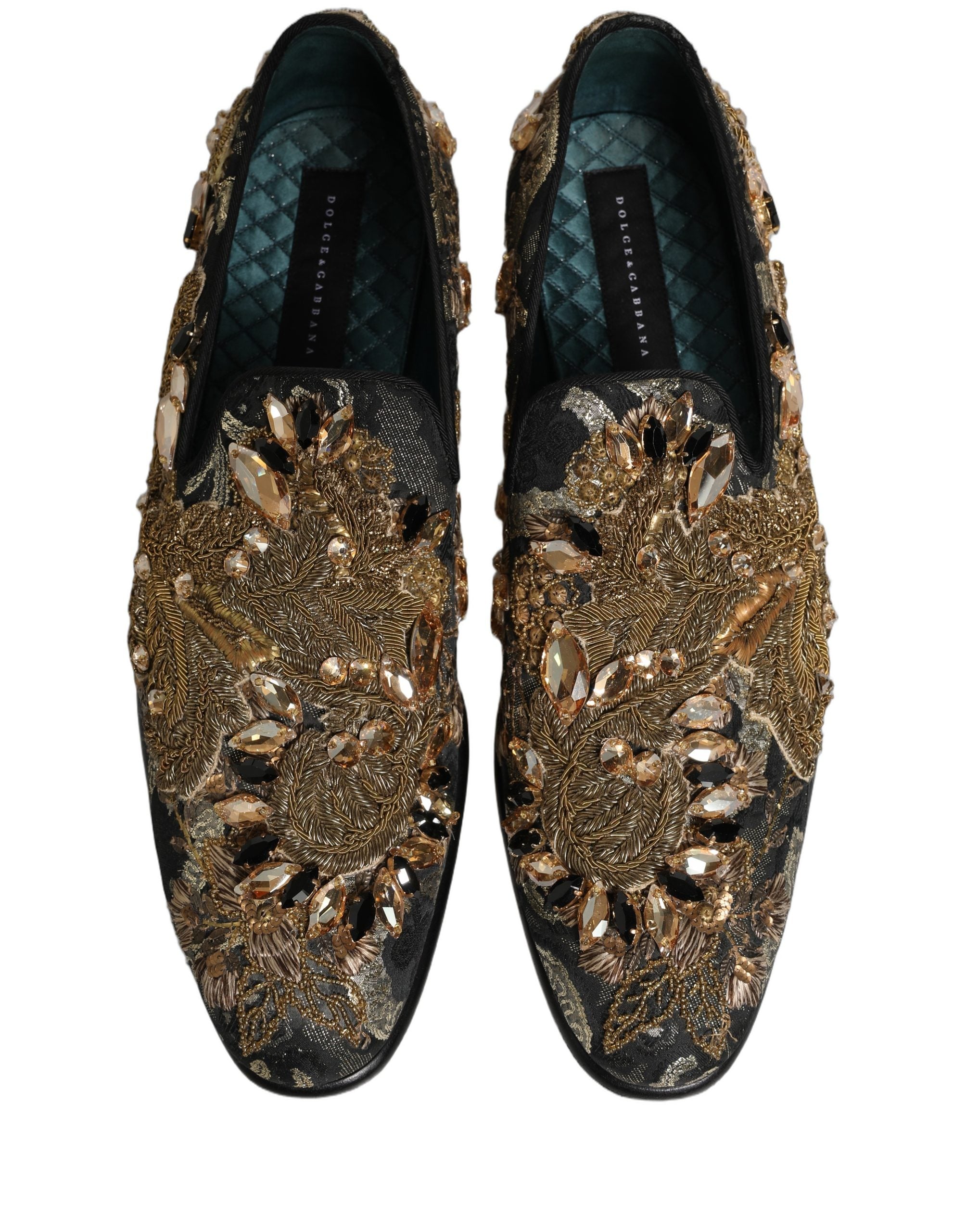 Dolce & Gabbana Black Velvet Embellished Dress Loafers Shoes
