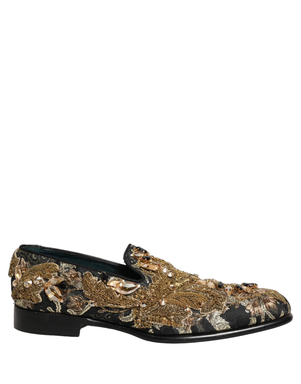 Dolce & Gabbana Black Velvet Embellished Dress Loafers Shoes
