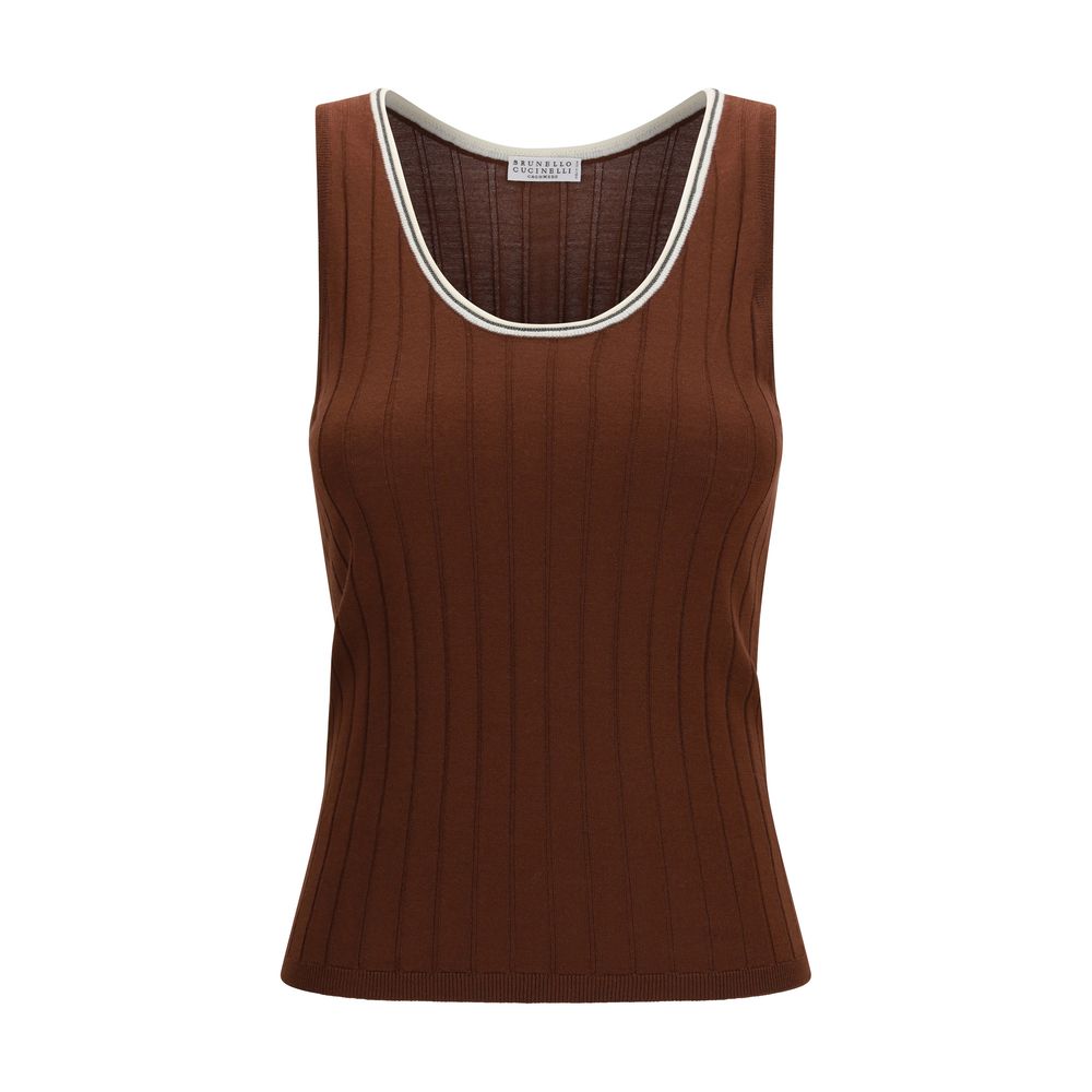 Brunello Cucinelli Bordeaux Wool Oves Aries Sleeveles T-Shirt