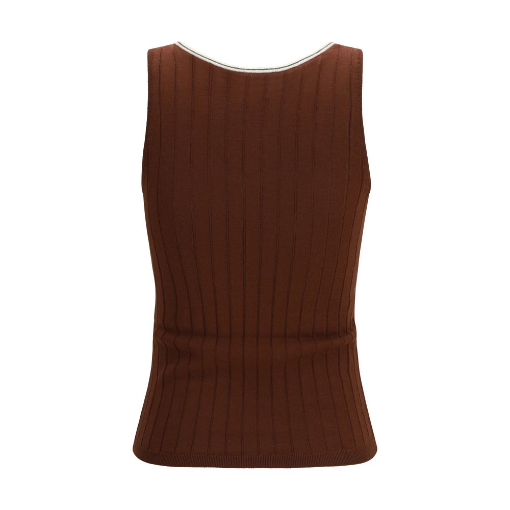 Brunello Cucinelli Bordeaux Wool Oves Aries Sleeveles T-Shirt