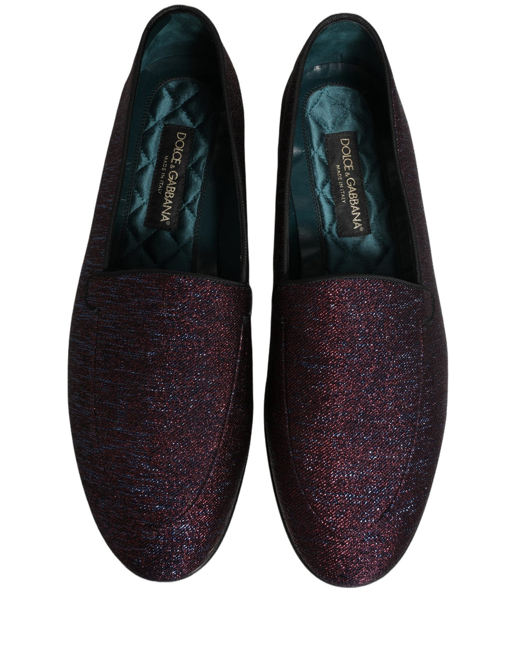 Dolce & Gabbana Maroon Glitter Lurex Logo Dress Loafers Shoes