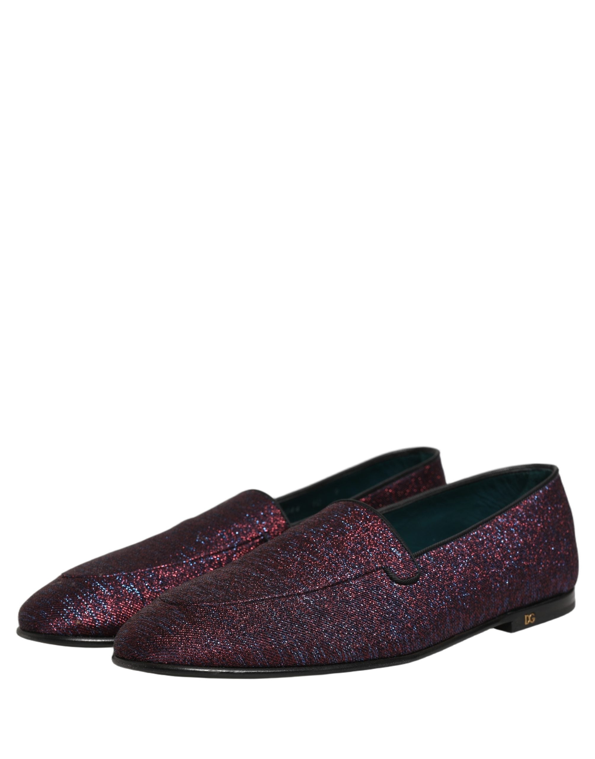Dolce & Gabbana Maroon Glitter Lurex Logo Dress Loafers Shoes