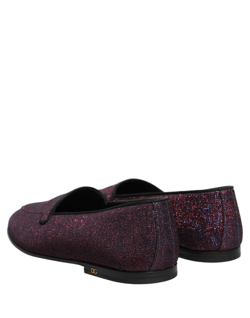 Dolce & Gabbana Maroon Glitter Lurex Logo Dress Loafers Shoes