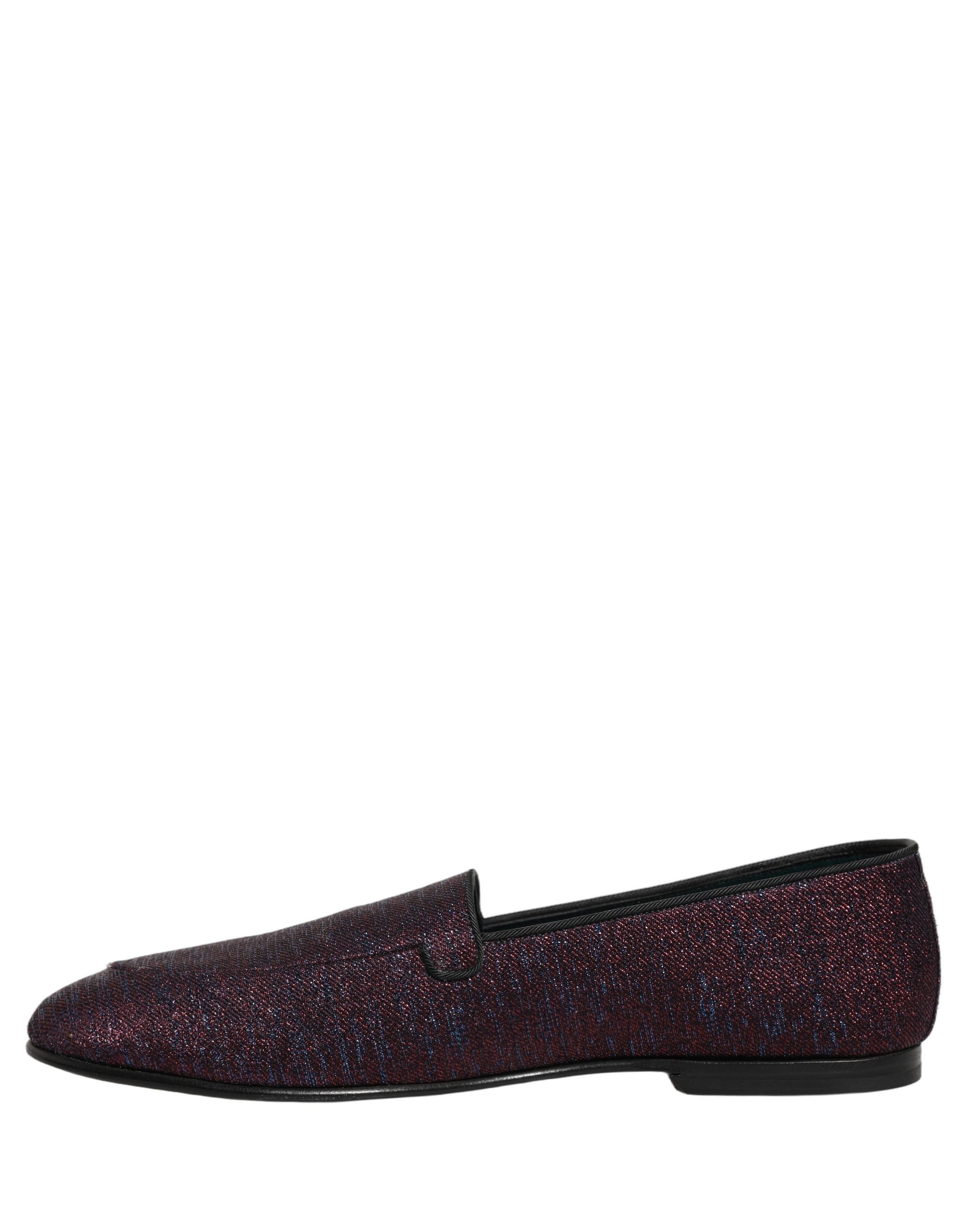 Dolce & Gabbana Maroon Glitter Lurex Logo Dress Loafers Shoes